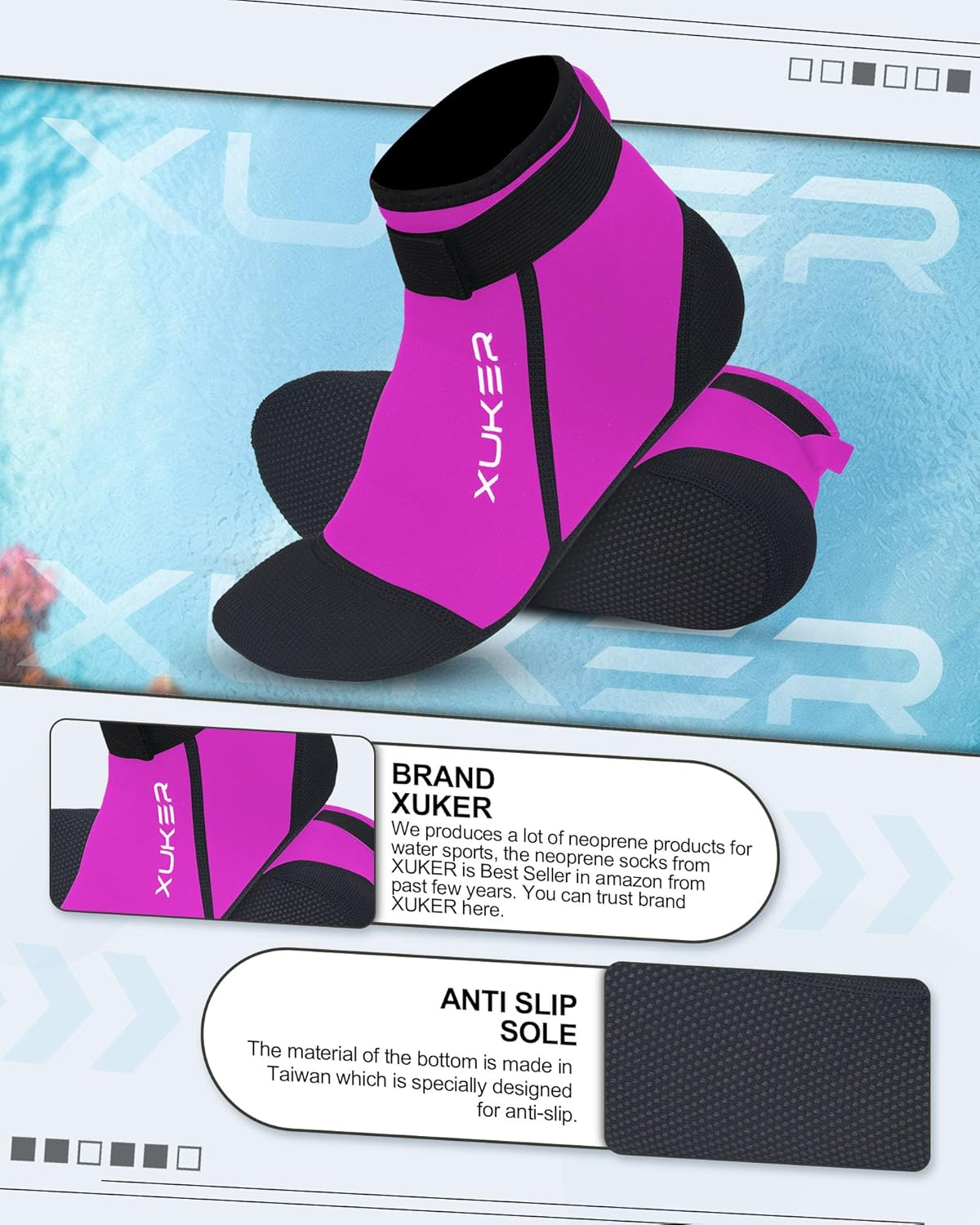 XUKER Neoprene Socks, 3Mm Beach Volleyball Sand Soccer Wetsuit Socks Water Booties for Diving Snorkeling Kayaking Paddling image number 5