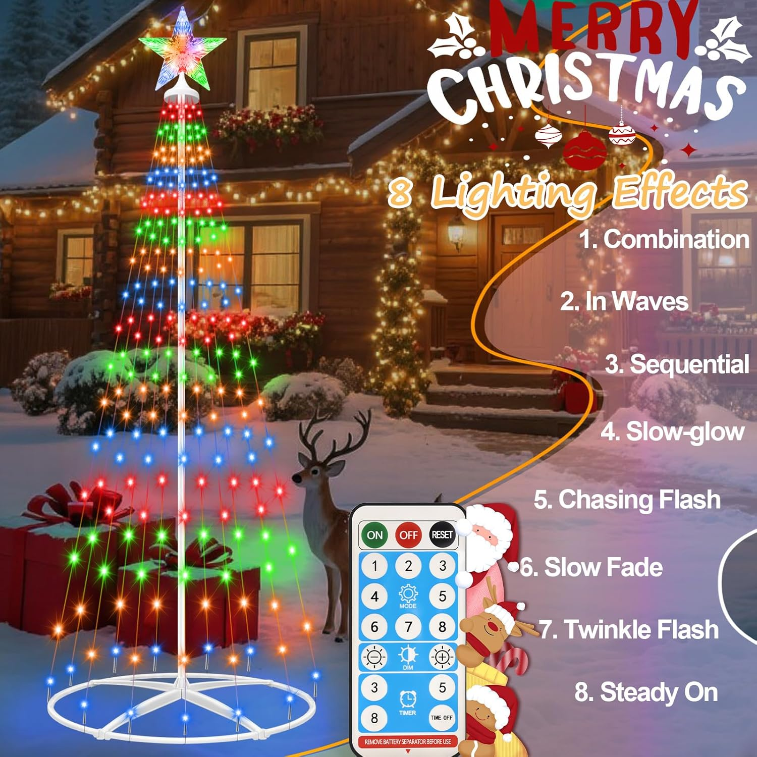 HELESIN LED Christmas Cone Tree Light with Star Topper, 1.5M 204 LED Outdoor Lightshow Christmas Tree with 8 Modes Timer Remote for Yard Patio Indoor Decorations image number 3