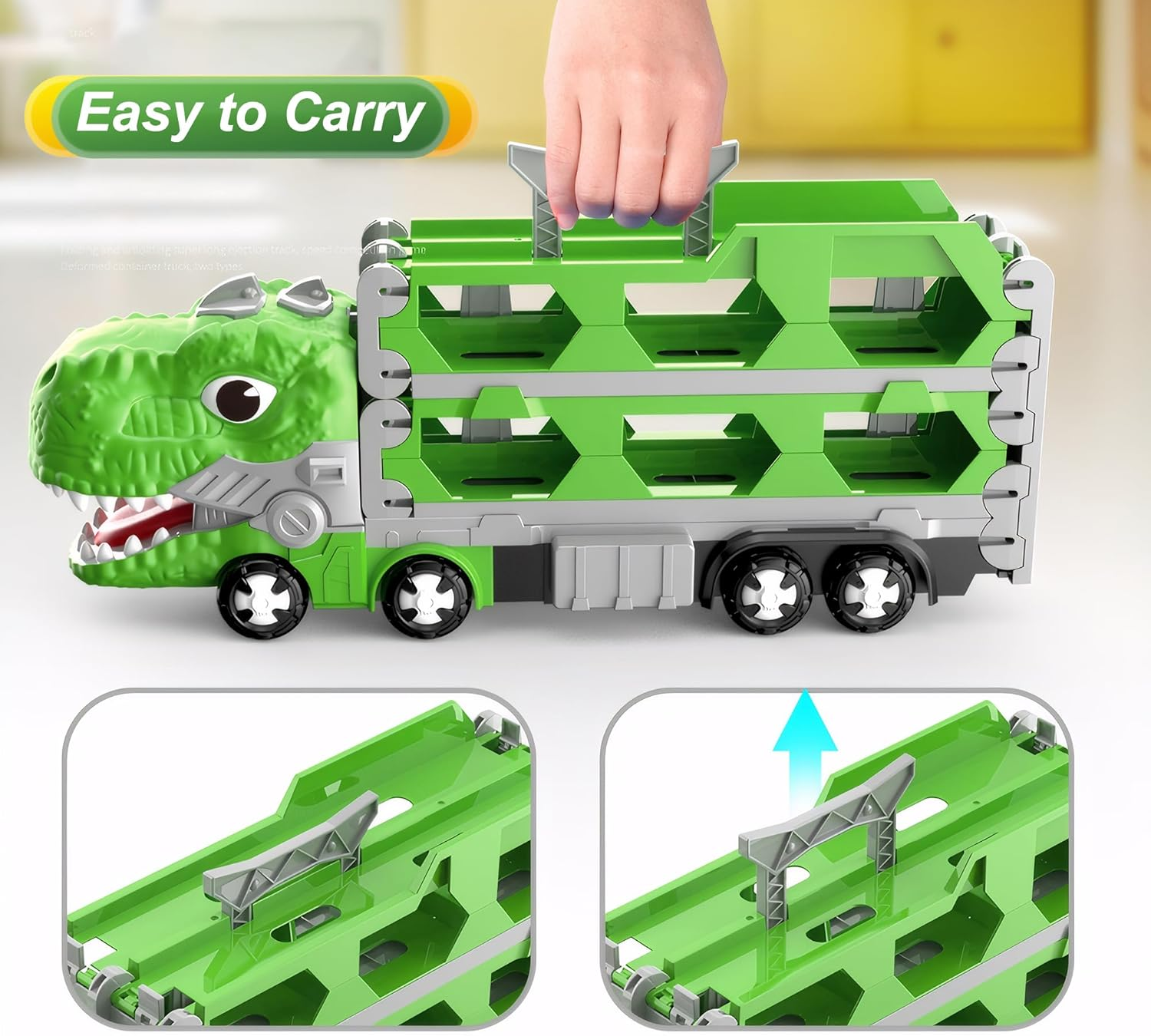 Foldable Race Track Dinosaur Truck Toy with 12 Metal Toy Cars for Kids Age 3-8 image number 4