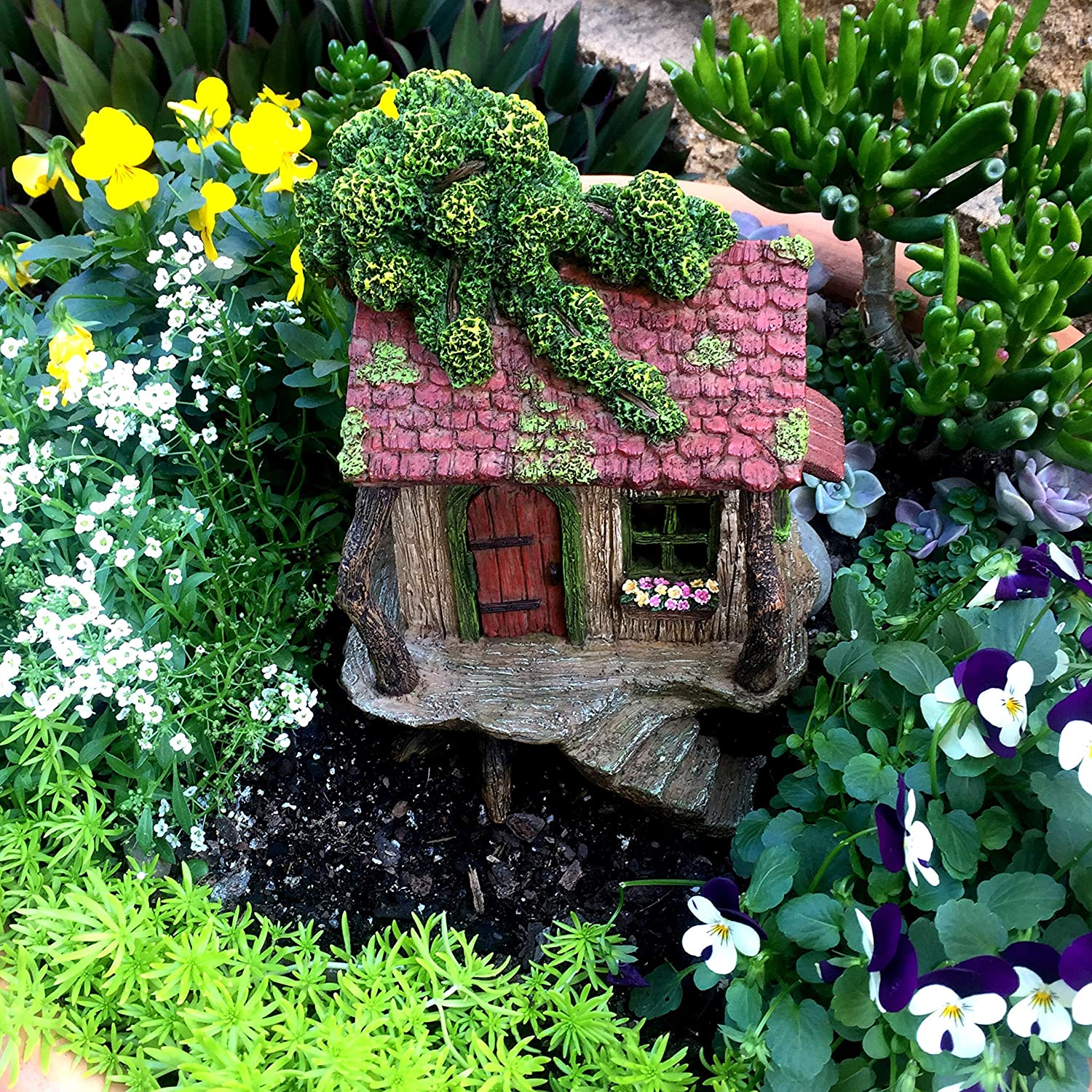 PRETMANNS Fairy Garden Fairy Houses &ndash; Fairy Garden Houses for Outdoor - Large Fairy Tree House with a Door That Opens &ndash; 9&rdquo; High - Fairy Garden Supplies for Miniature Garden Accessories image number 3