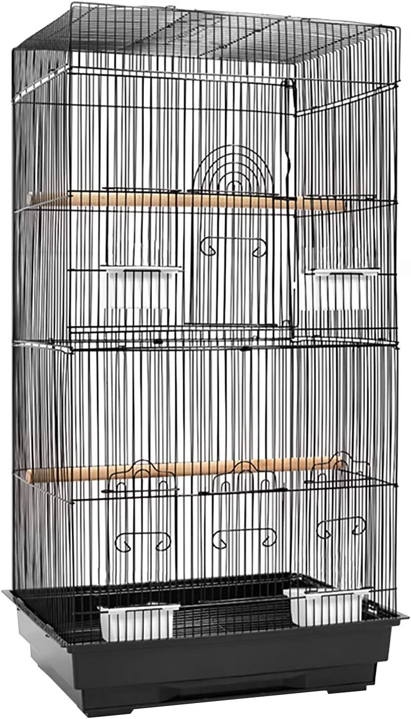 I.Pet Bird Cage 47 X 36 X 88Cm Guinea Pig Pet Birds Parrot Ferret Cages Aviary House Budgie Finch Canary Stand Toys,Black 2 Perch + Slide-Out Removable Tray
