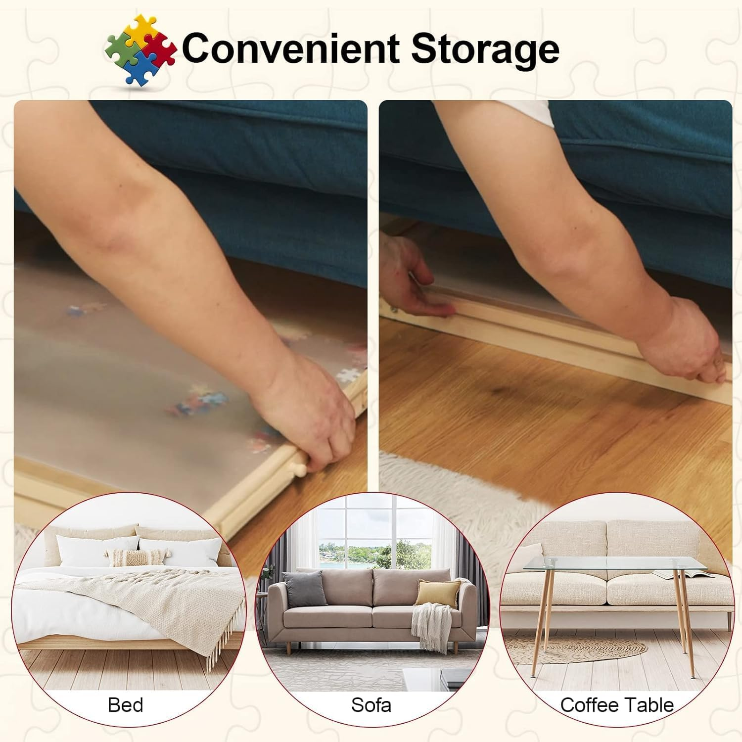 Quintin Puzzle Board 1500 Pieces Jigsaw Puzzle Table with 4 Drawers and Transparent Cover, 89X 68Cm Portable and Sturdy Puzzle Board Game Table with Folding Legs for Adults image number 4