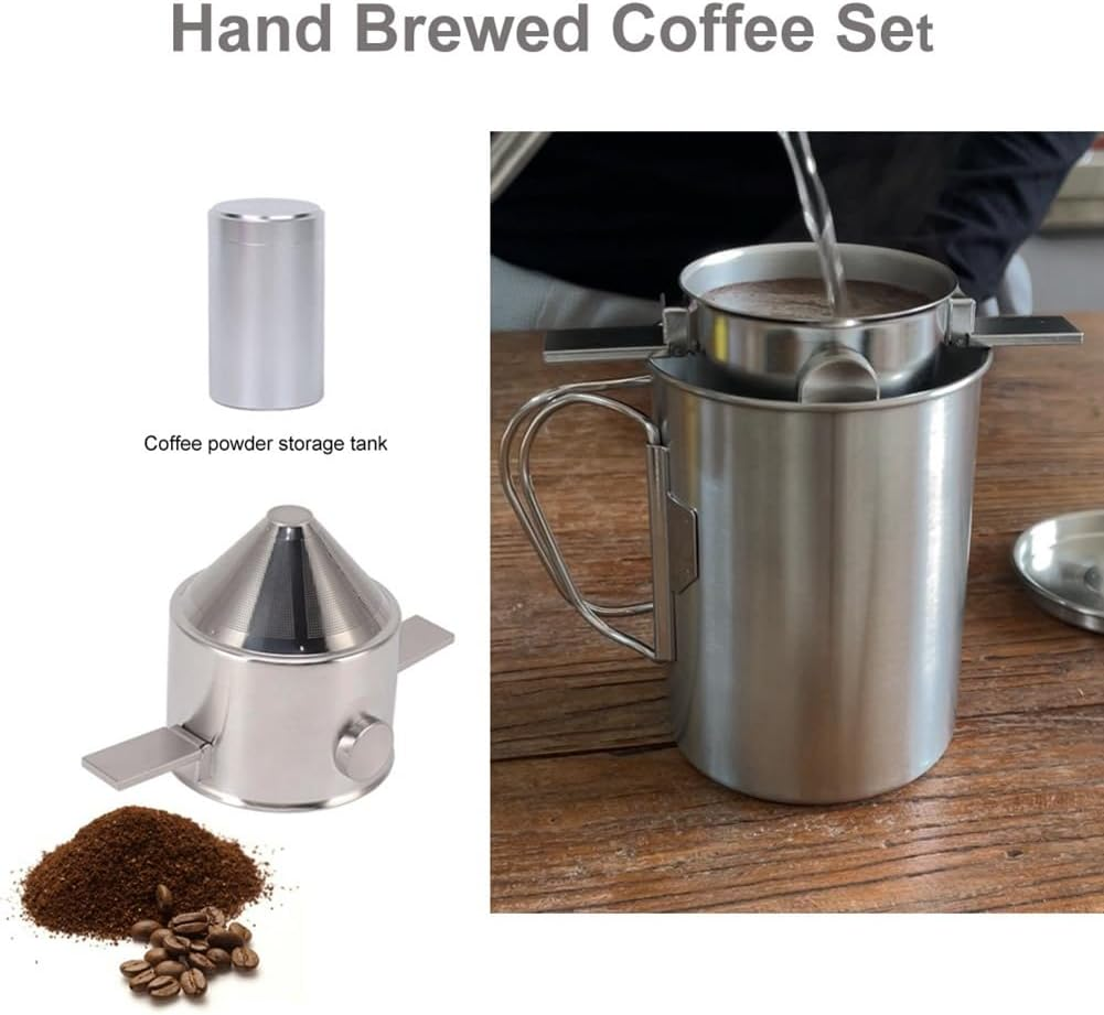 Outdoor Coffee Cup Set Stainless Steel Camping Mug with Lid, Camping Coffee Cup with Foldable Handle for Hiking Travelling (500Ml) image number 3