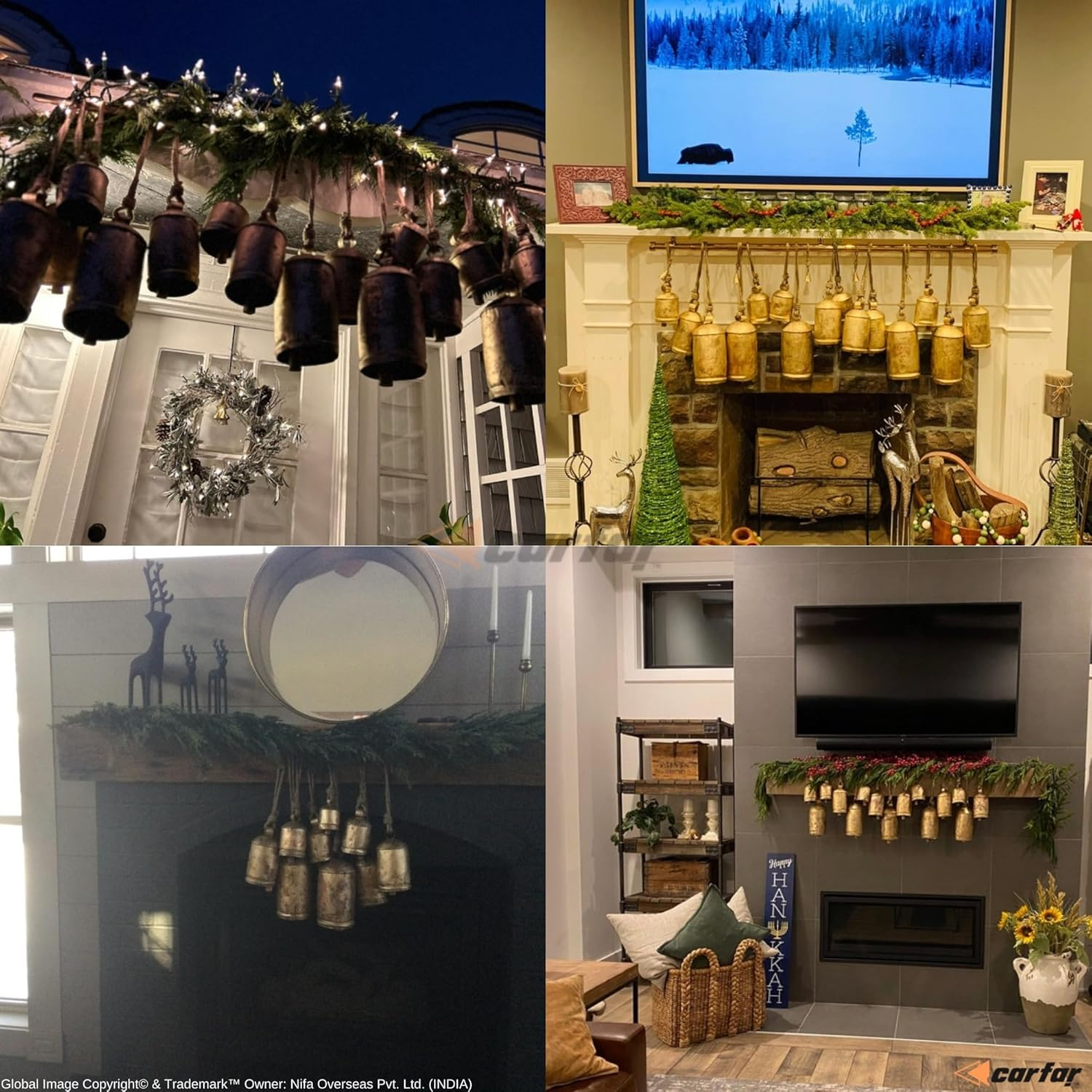 Handicrafts Vintage Rustic Metal Harmony Cow Bells Set of 3 Huge Rustic Christmas Handmade Bells on Jute Rope image number 1