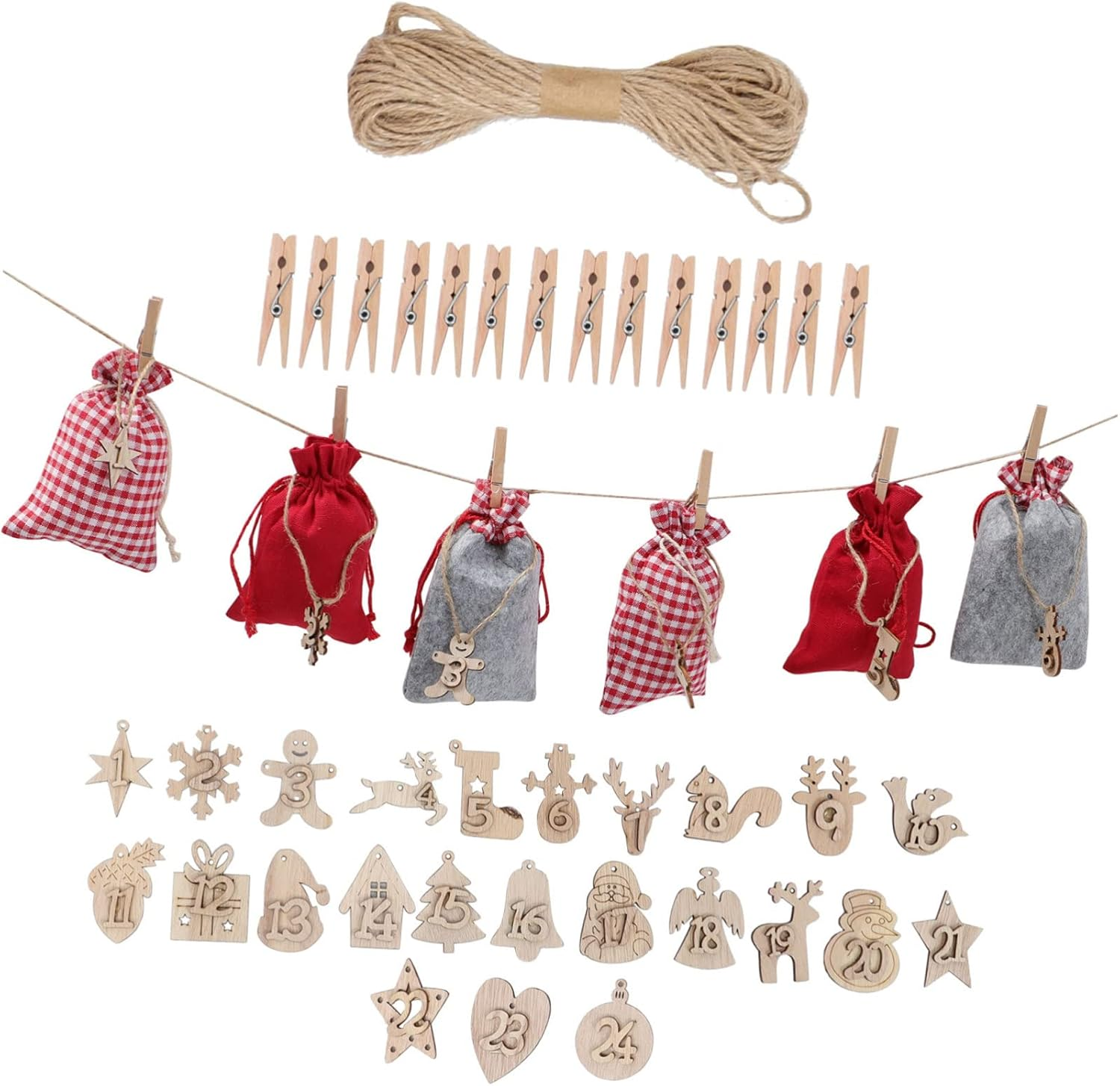 Countdown Calendar Candy Bags Present Bag Set Number Hanging Pouches Bulk Party Favor Bags Natural Jute Material Xmas Drawstring Storage Containers image number 4