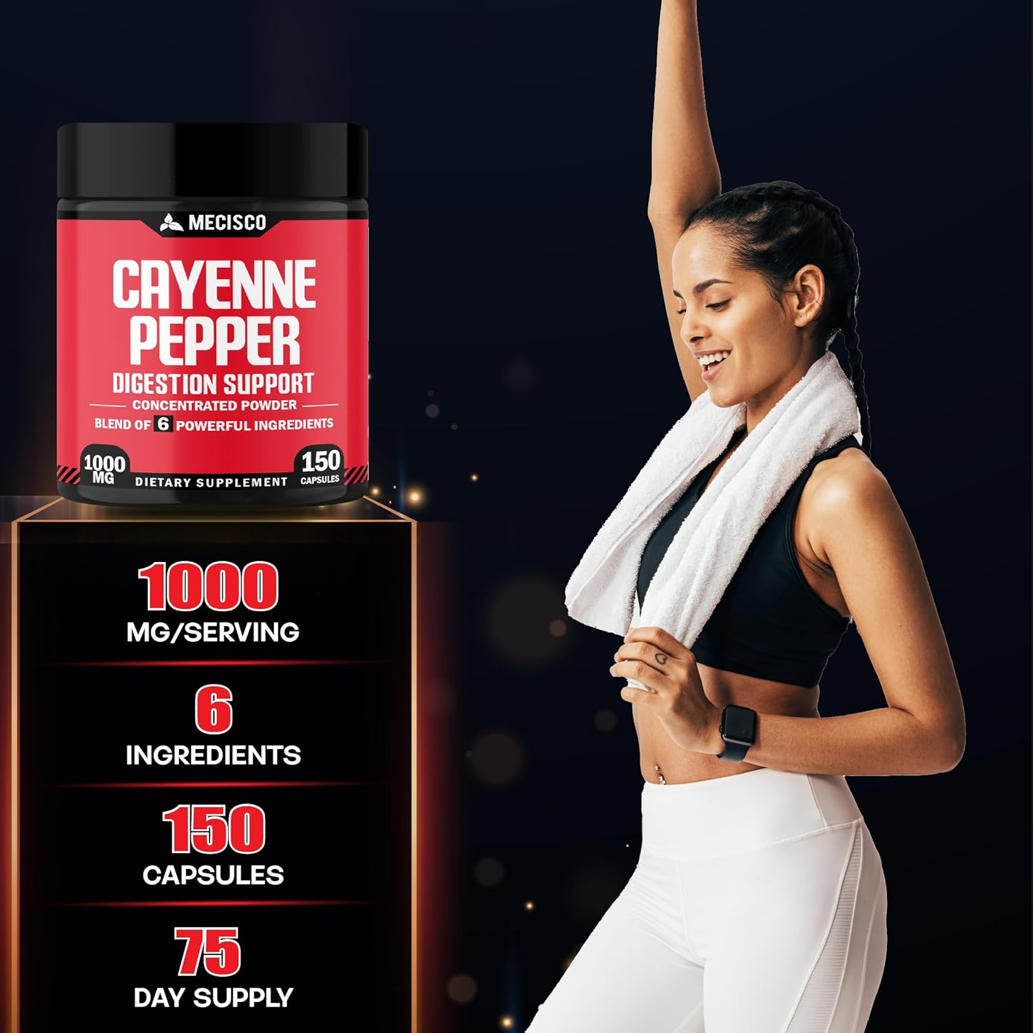 6In1- Cayenne Pepper Capsules with Ginger Root, Beet Root, and Black Pepper and More - 150 Capsules image number 1