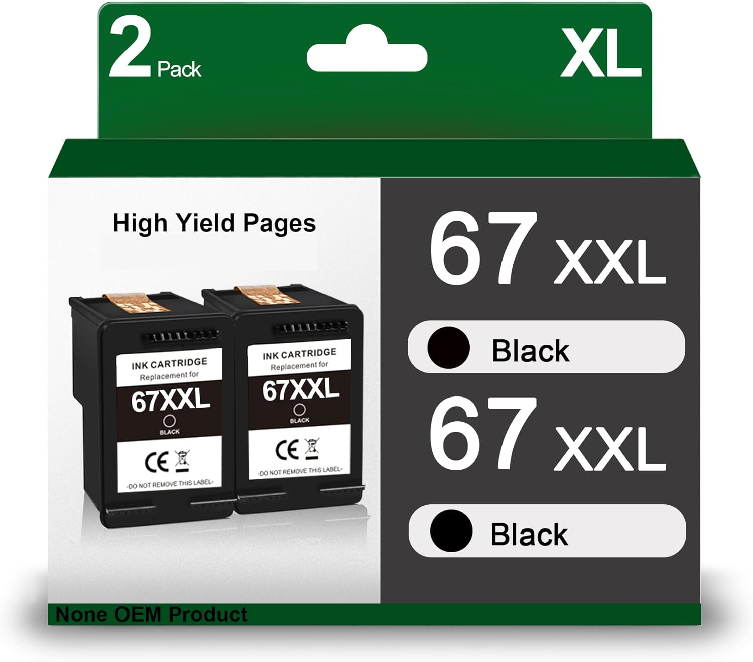 XXL 67 Black Ink Cartridge Replacement for HP 67XXL 67XL Black Ink for HP Deskjet 2700 2700E 2755E 2755 4155E 4155 Envy 6055E 6455E 6400 6055 6075 Envy Pro 6452 6458 6475 Printer (2 Packs) image number 1
