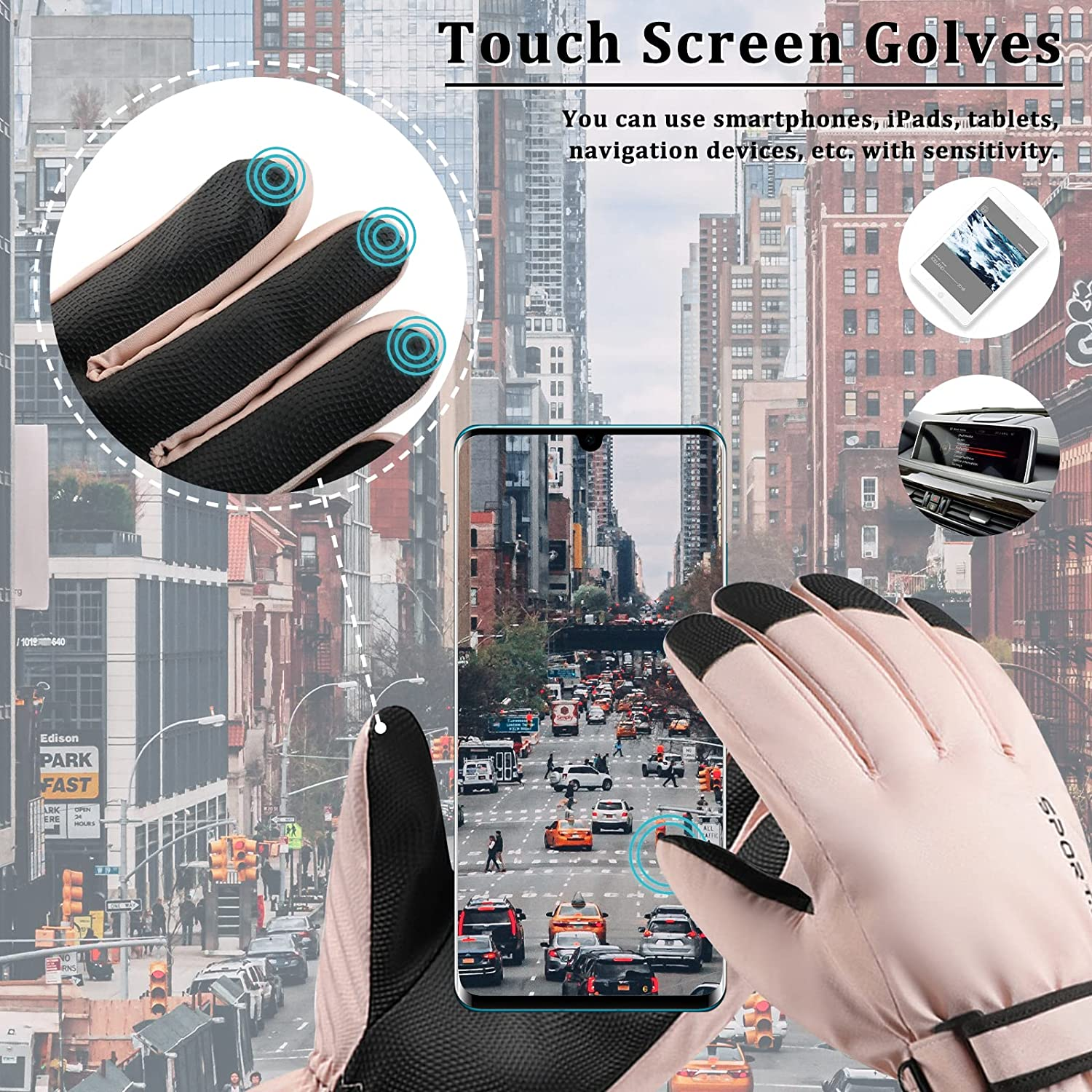 Andiker Women Winter Ski Gloves, Waterproof Touchscreen Anti-Slip Snowboard Gloves for Skiing Running and Cycling image number 2