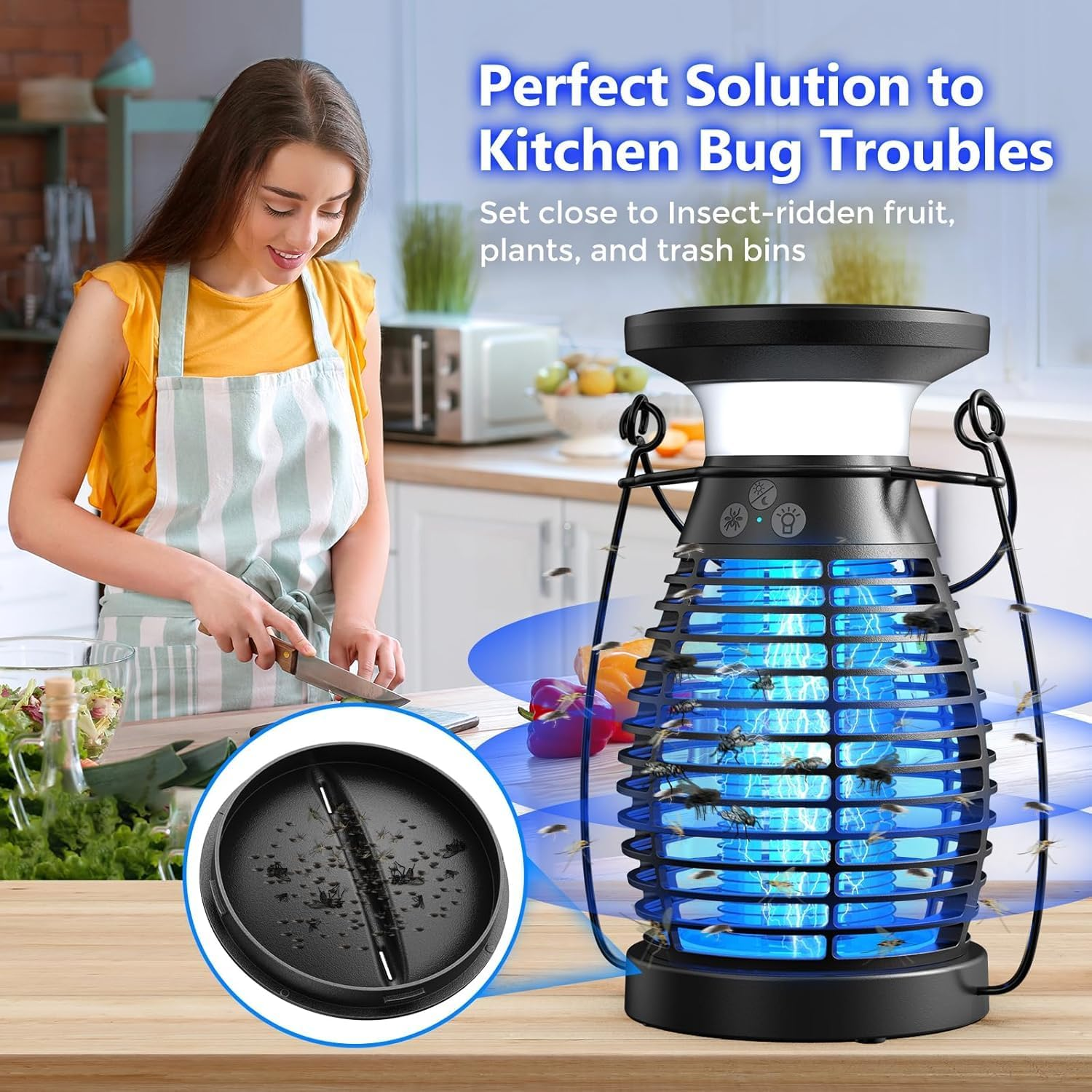 Solar Bug Zapper Outdoor, Electric Bug Zapper, 4000Mah Rechargeable Mosquito Zapper, Cordless Fly Zapper, 4 Modes Waterproof Insect Zapper for Home Garden Patio Backyard Camping Black image number 6