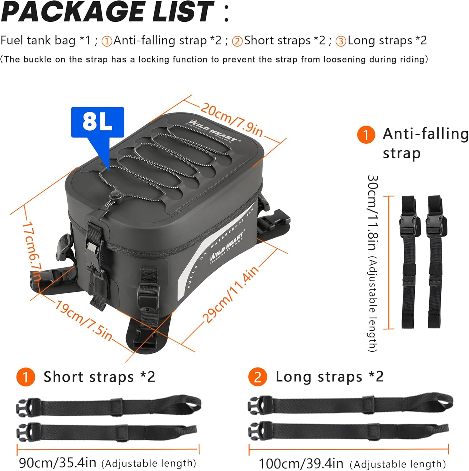 WILD HEART Universal 8L Large Capacity Waterproof Motorcycle Tank Backpack for Motorcycling (Black) image number 2