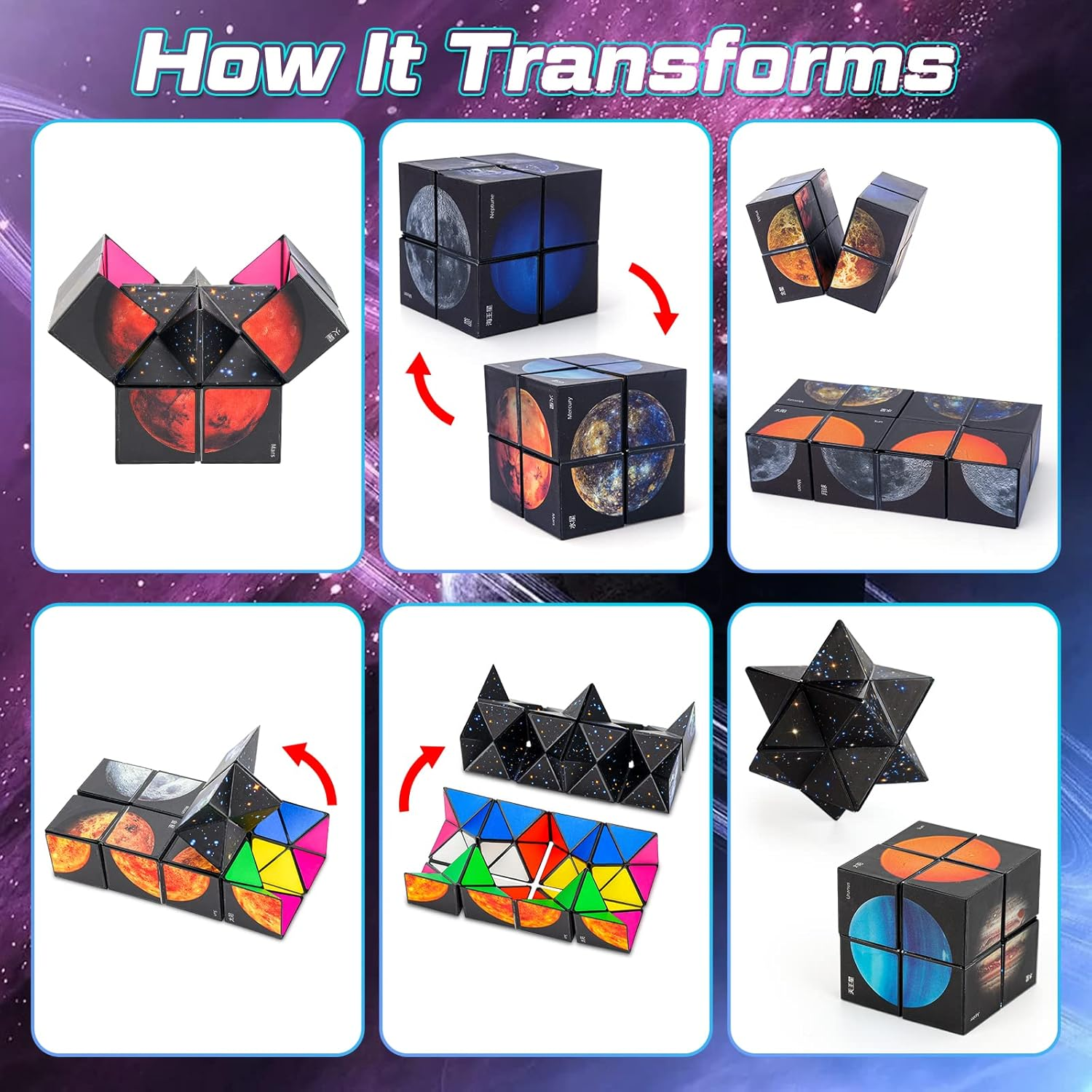 Star Sky-Planet Infinity Cube - Fidget Toy for Kids & Adults, Stress Relief, Hand Eye Co, Dexterity, Sensory, Ages 6+ image number 2