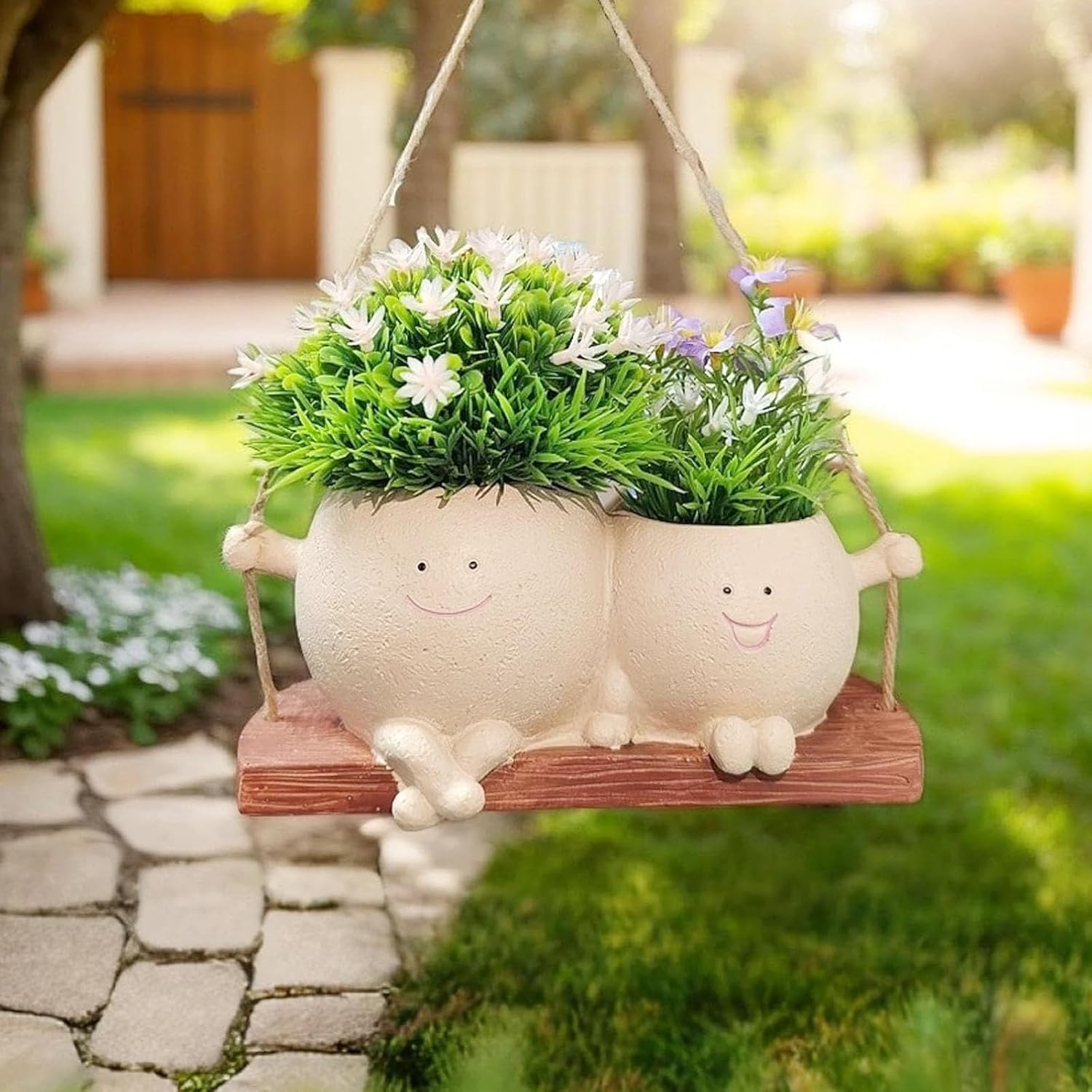 Swinging Planters with Smile Faces, Couple Swing Plant Pot Smiley for Indoor Outdoor Plants image number 4