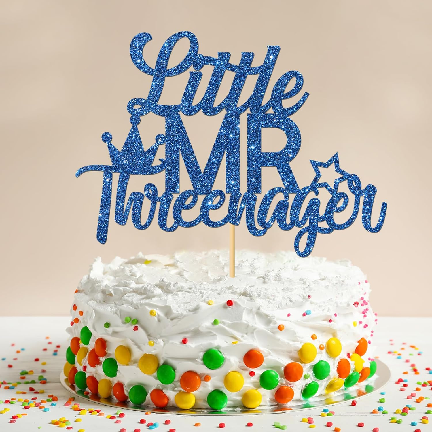 Little Mr Threenager Cake Topper - Kid Boy 3Rd Birthday Party Cake Supplies - Three Years Birthday - 3Rd Birthday Party Decoration - Navy Blue Glitter image number 4