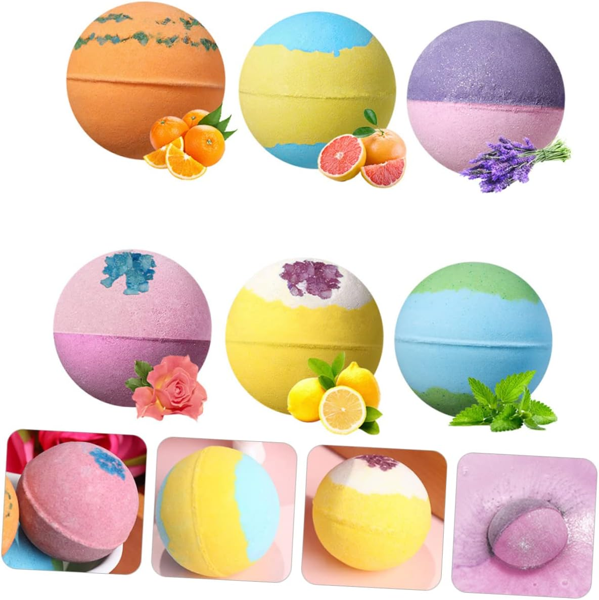 6Pcs Boys and Girls Bubble Natural Bath Salt Balls Adorable Two-Tone Spa Balls image number 3