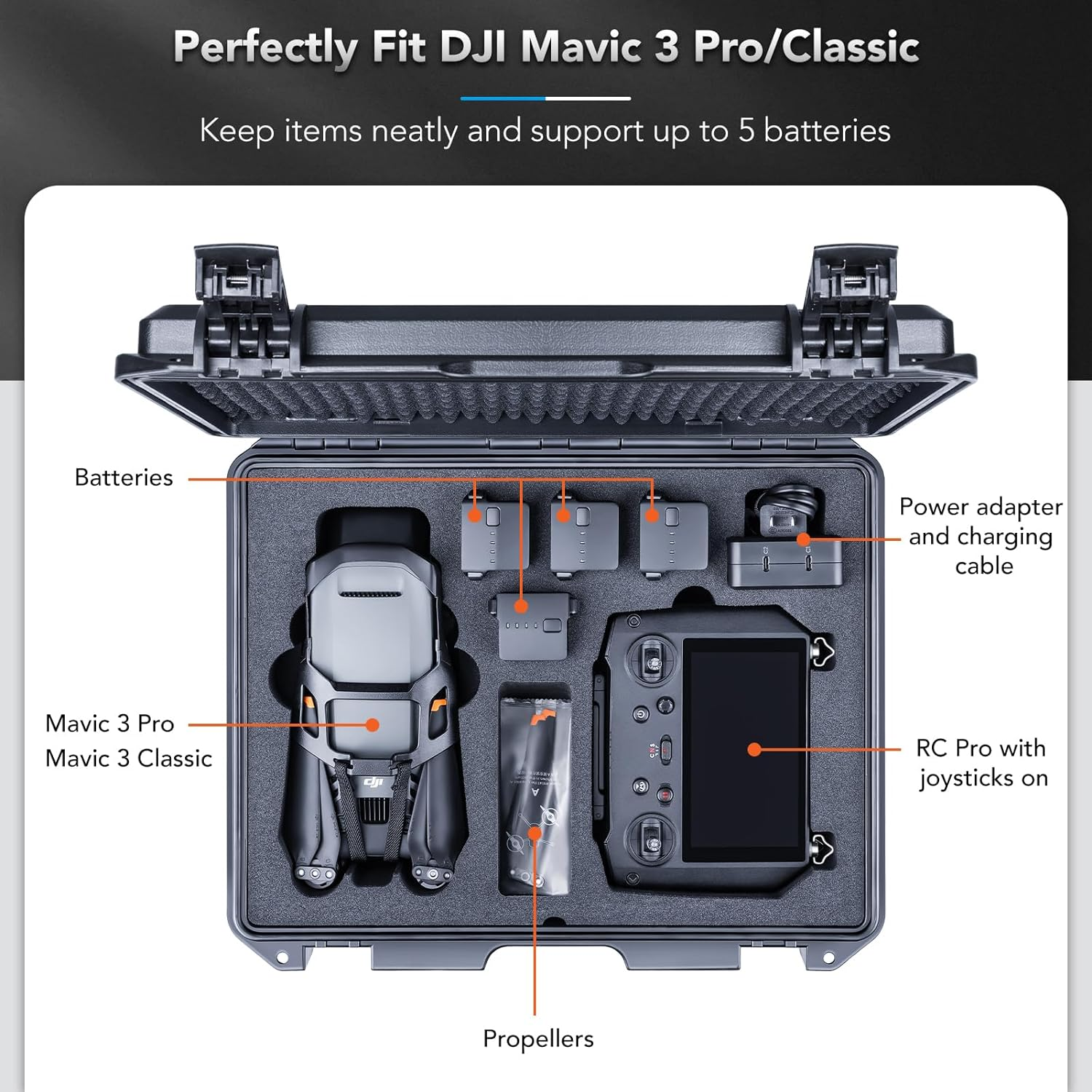 Lykus Titan M350 Waterproof Hard Case for DJI Mavic 3 Pro/Classic, RC Pro and DJI RC Simultaneously, Support RC Lanyard [CASE ONLY] image number 4