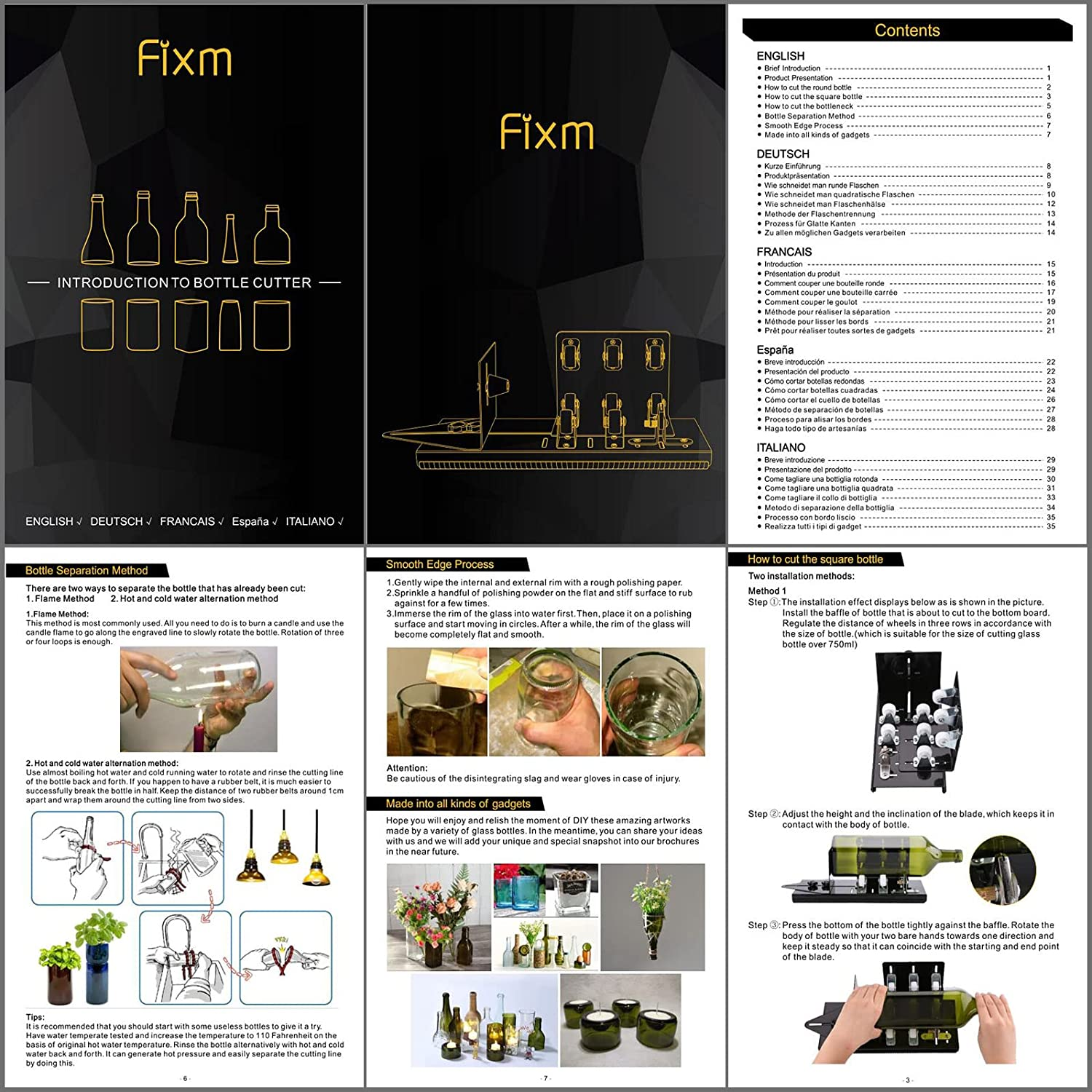 Glass Bottle Cutter, Fixm Bottle Cutter Upgraded Version, Round, Square Bottles and Bottlenecks, Suitable for Bottles of Wine, Beer, Whisky, Champagne, Water and Soda(Black) image number 6