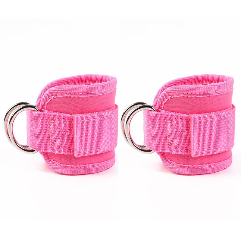 Ankle Strap for Cable Machines and Resistance Bands,1Pair Adjustable Ankle Strap with Double D-Rings and Neoprene Support,Comfortable Adjustable Padded Ankle Wrist Cuffs Neoprene Padded Straps, (Pink) image number 1