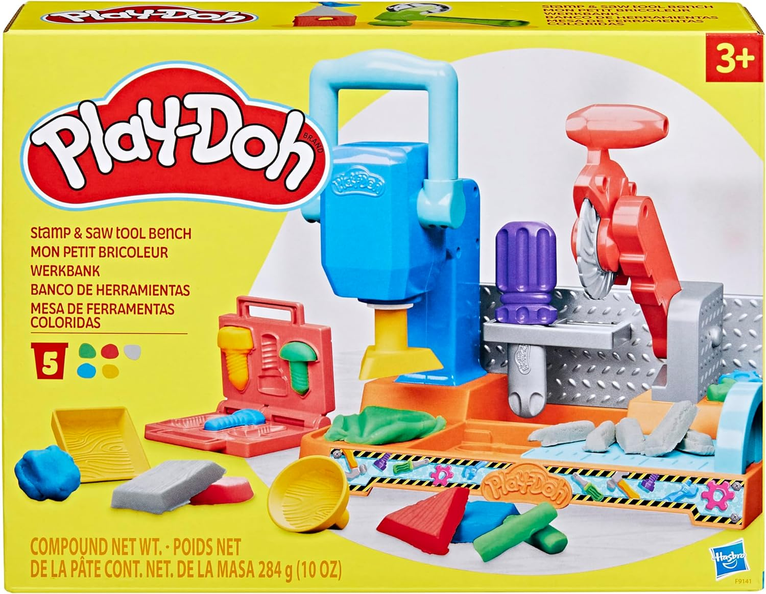 Play-Doh Stamp & Saw Tool Bench Playset, Construction Toys for Boys & Girls 3 Years & Up, Arts & Crafts Preschool Toy image number 5