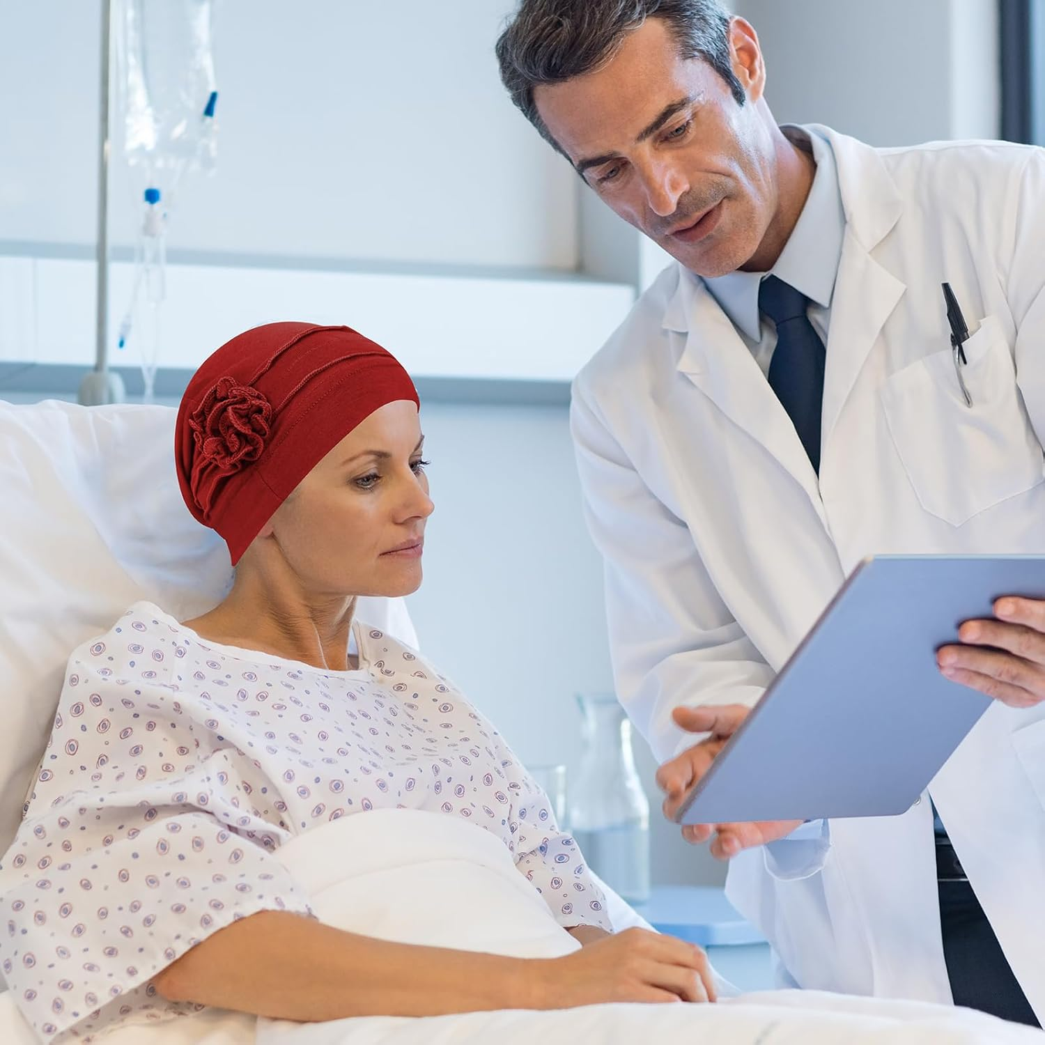 XEPST Pack of 4 Women'S Chemo Hats Bandana Turban Women'S Chemo Turban Headwear Beanie Hat Cap for Women Cancer Patients Hair Loss - Black, Red, Pink, Beige image number 2