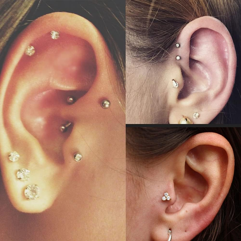 MODRSA Tragus and Helix Piercing Jewelry Flat Back Earrings for Women Forward Helix Cartilage Earring Medusa Lip Rings 16G image number 2