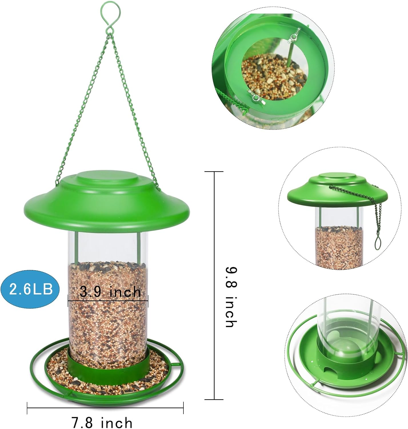 Bird Feeders Outdoors Hanging Metal: Wild Squirrel Proof Birdfeeder Waterproof - Rainproof Resistant Sunflower Seed Cardinal Birdfeeders Green image number 5