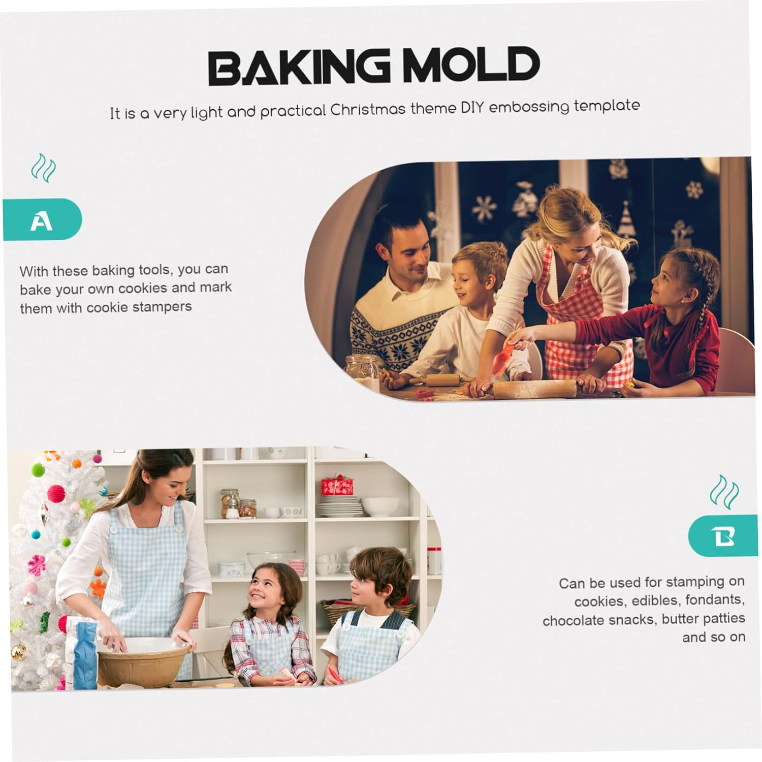 1Set Christmas Silicone Cookie Stamps Molds Creative Baking Tools for Cookie Making Non- Release Design for Crafts Holiday Parties Random Style image number 2