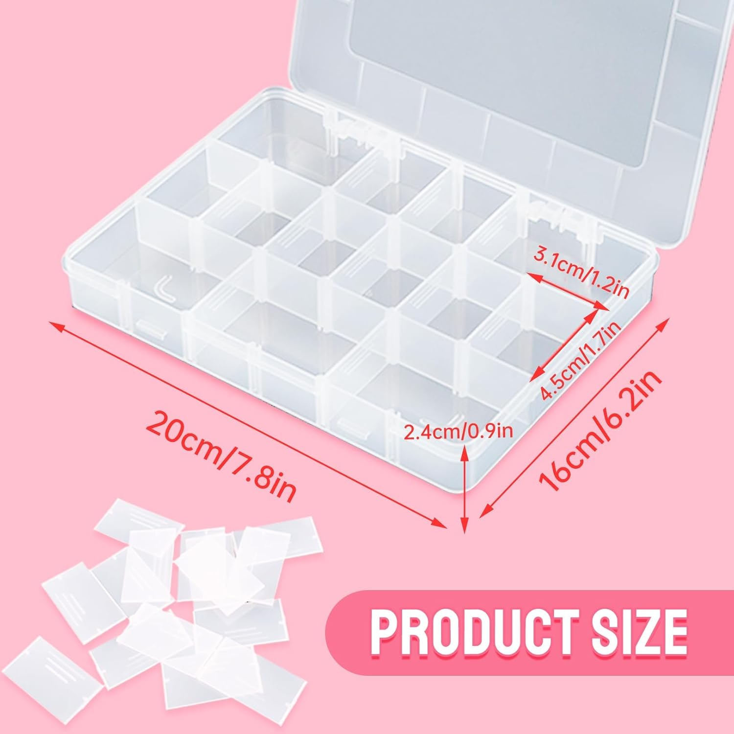 Travel Snack Box with 18 Compartments - Removable Portable Clear Container with Multi Trays for Plane, Kids (20X16X3Cm) image number 1