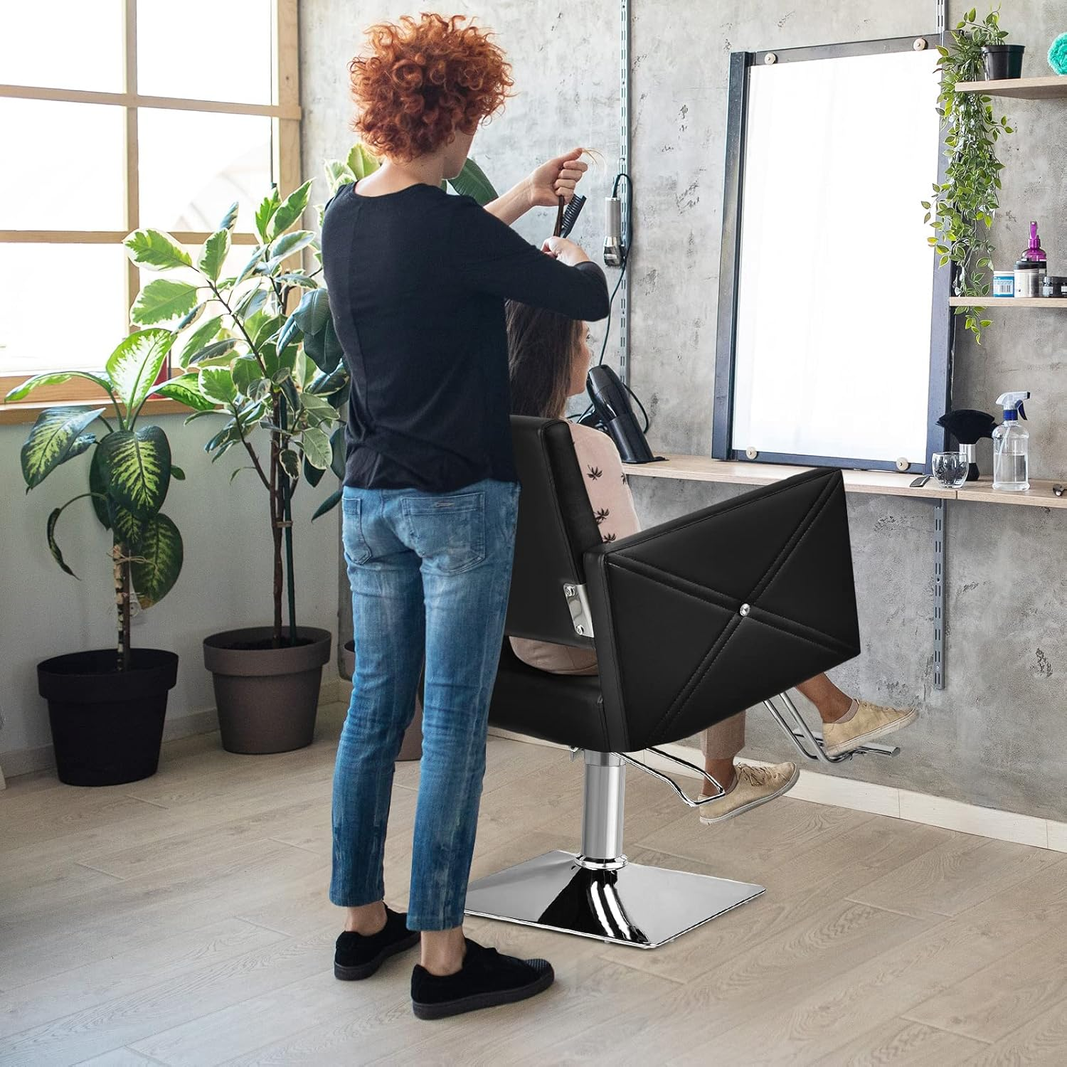 COSTWAY Barber Chair Hair Salon Styling Heavy Duty Hydraulic Pump Stylist Beauty Spa Shampoo Tattoo Equipment W/Electroplating Base, Armrests, Height Adjustable, 360&deg;Swivel, Load up 150KG Black image number 1