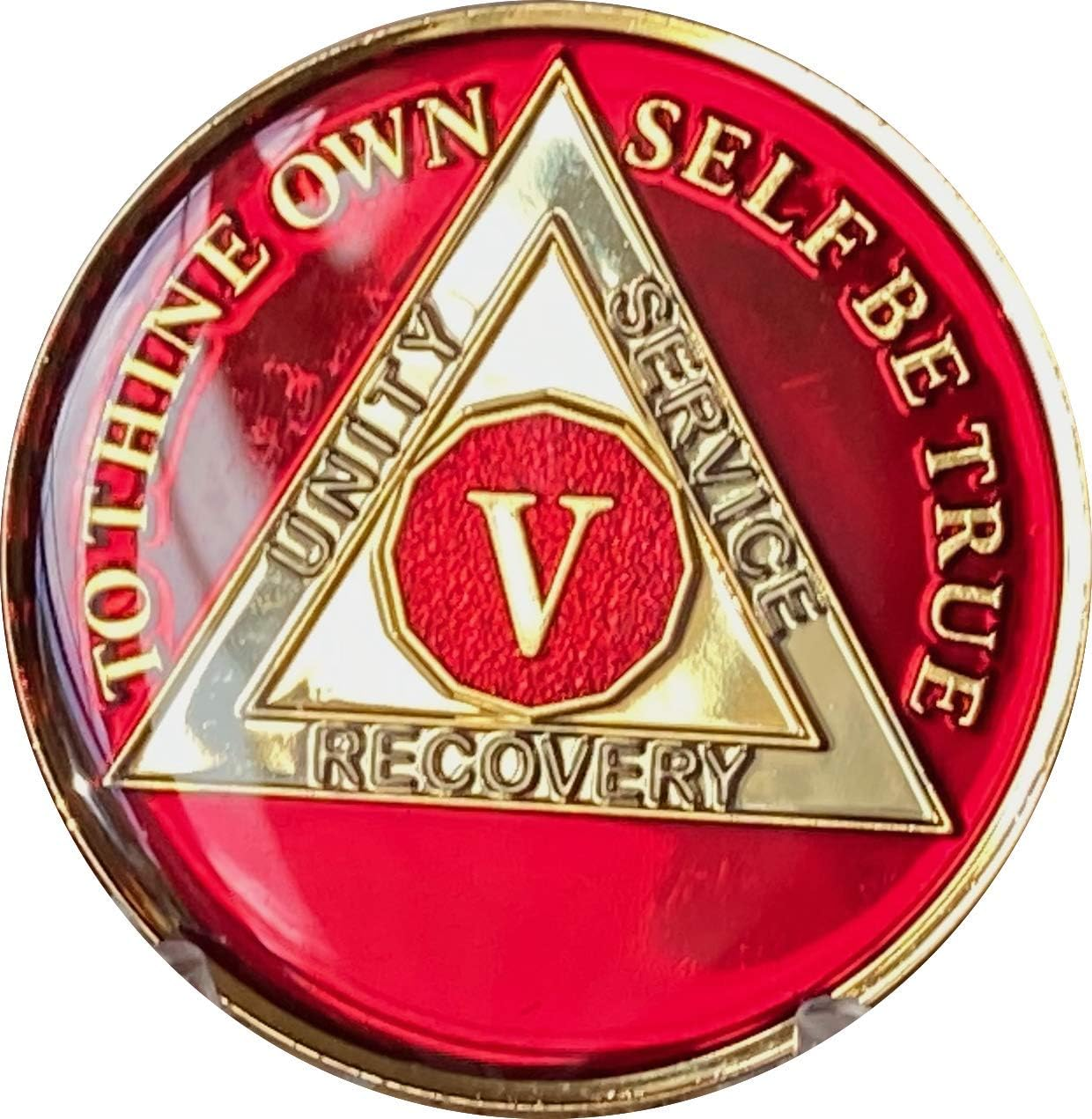 5 Year AA Medallion Metallic Mandarin Red Sobriety Chip, Brass image number 4
