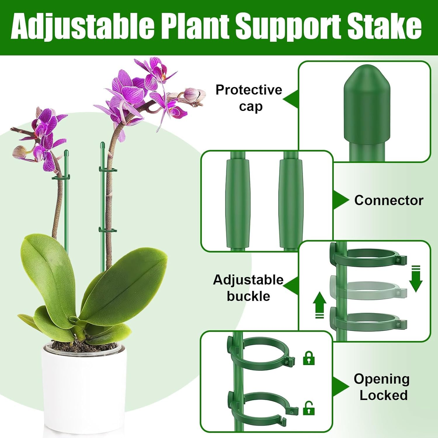 Plant Support Stakes, 10 Pcs 12Inch Adjustable Plant Support Sticks with Rings and Connectors, Garden Single Stem Plant Stake for Potted, Tomato, Rose, Vegetable image number 5