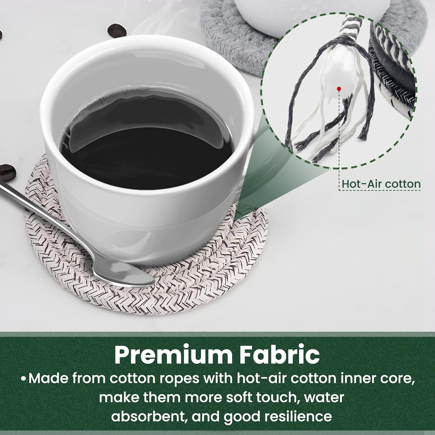 Drink Coasters with Holder, Thick Woven Drinking Coasters for Kinds of Cups, Absorbent Coaster Sets for Tabletop Protection, Home Decor for Table, Coasters Set of 6 image number 2