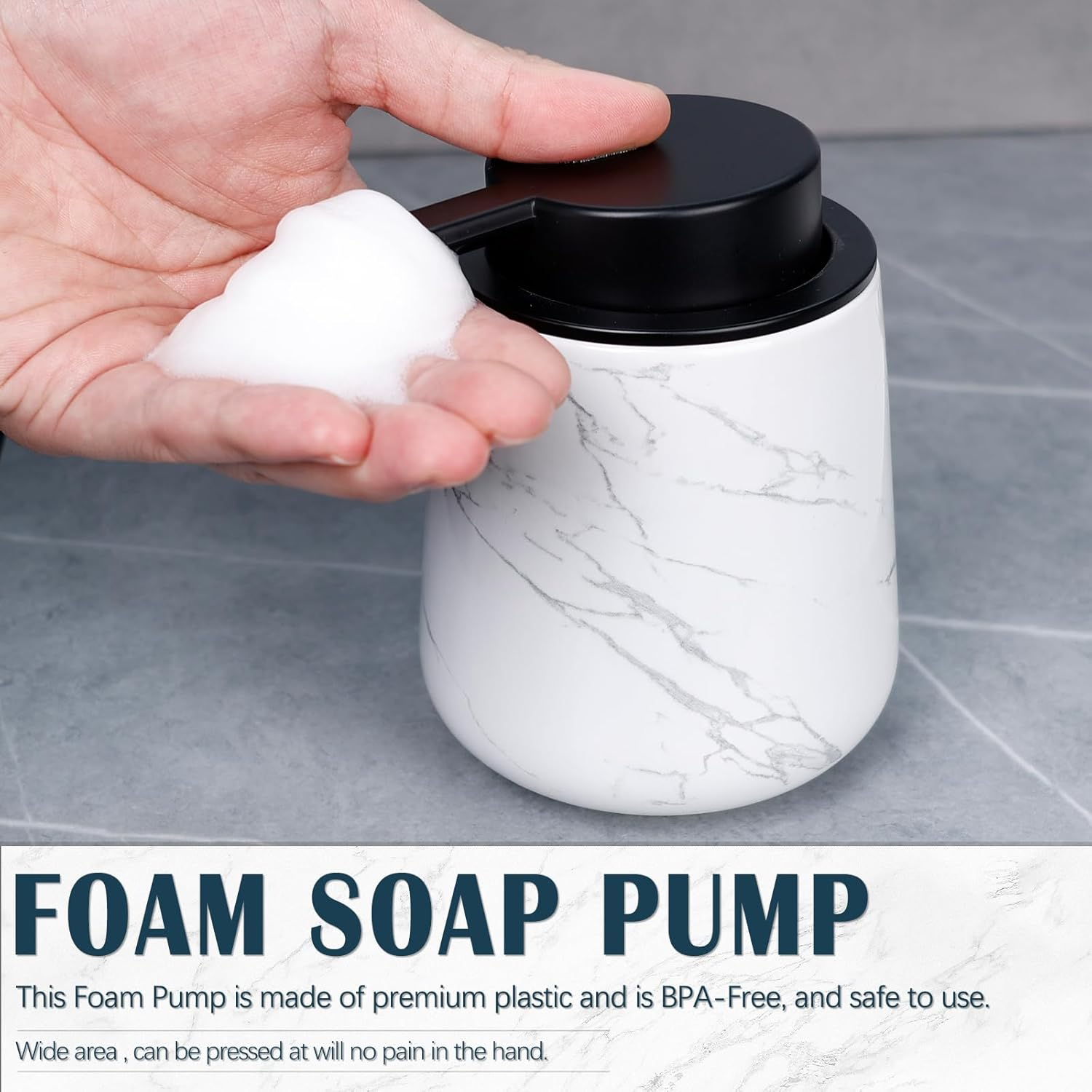 Foaming Soap Dispenser, 320Ml Ceramic Soap Dispenser Foam Dish Soap Dispenser for Bathroom Kitchen, Modern Marble Refillable Hand Soap Dispenser - Marble Pattern image number 6