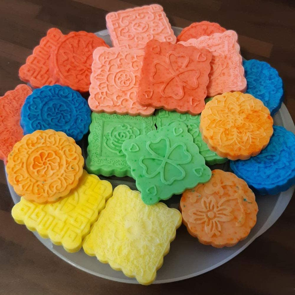 Soap Mold Silicone for Soap Making 2 Pcs, 6 Cavity Cupcake Mold round and Square Mooncake Pattern for DIY Handmade Craft (Pink) image number 3