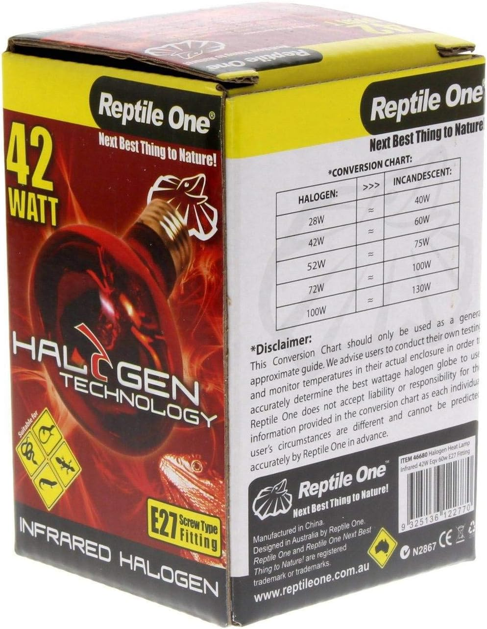 Reptile One 42 Watt Infrared Heat Globe Bulb Lamp Eqv 60W Eddison Snake, Lizard