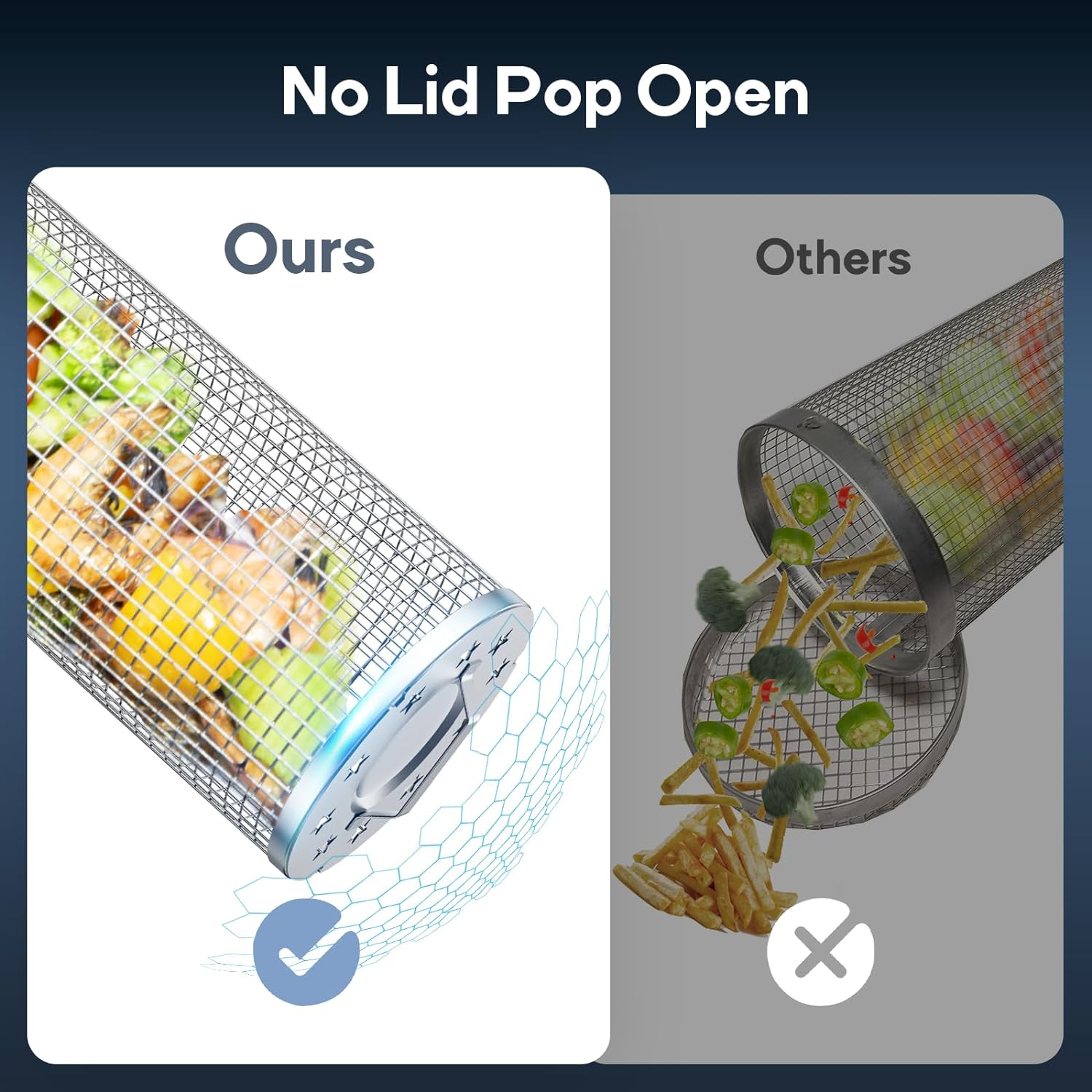 LANEJOY Rolling Grill Baskets with Handle (30 Cm X 10.9 Cm), 2 PCS Stainless Steel Rolling Grilling Basket for Outdoor Grill, Barbecue Accessories Gift image number 3