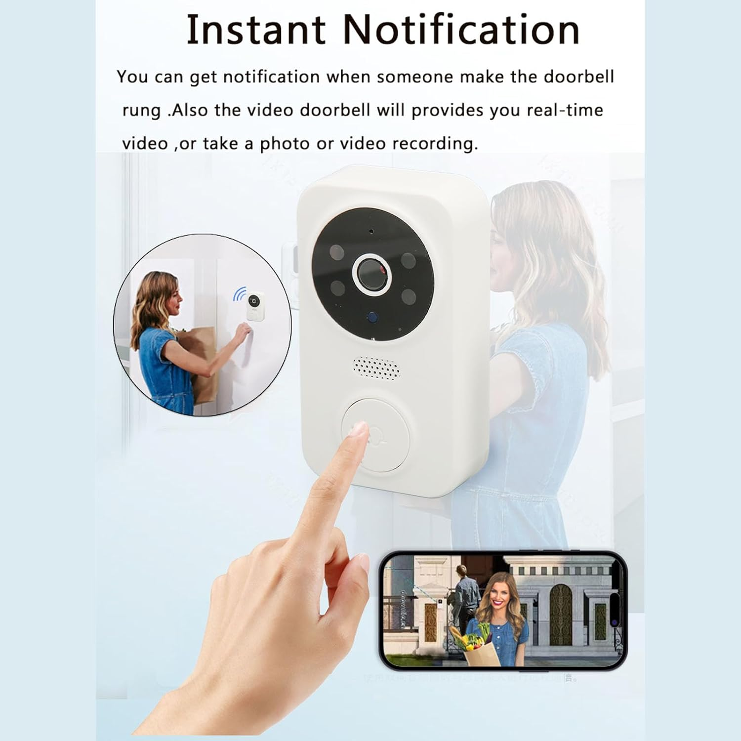 Video Doorbell 2.4G Wifi Wireless Doorbell Camera with Chime, HD Night Vision 2 Way Audio, Motion Detection, IP65 Waterproof, Rechargeable Battery Smart Home Security Camera System