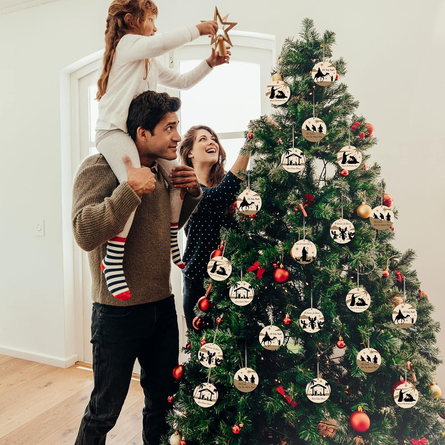 Chunful Christmas Nativity Ornaments Wooden Christmas Tree Ornaments Xmas Decorations Nativity Scene Sets for Xmas Tree(Vivid Style,24 Pieces) image number 3