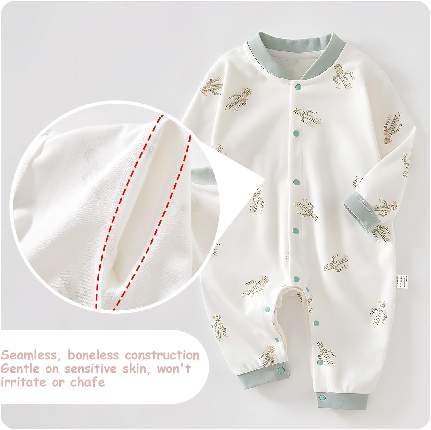 100% Organic Cotton Soft Baby Romper Jumpsuits for Boys and Girls Unisex, Long Sleeve, 0-24 Months image number 1