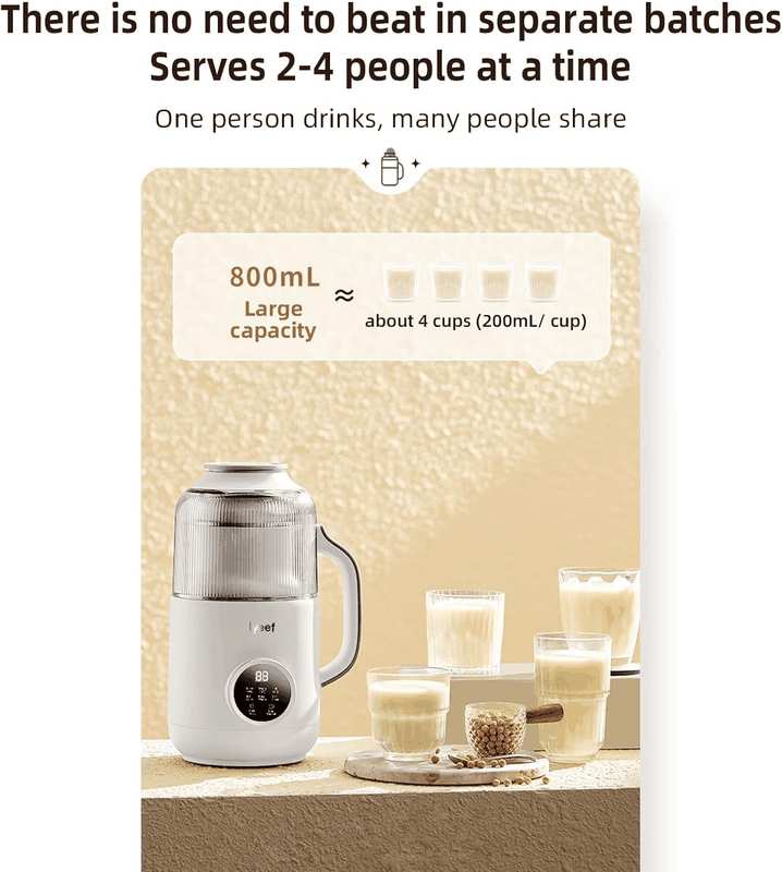 Nut Milk Maker, Lyeef 800Ml Automatic Soy Milk Maker, Almond, Coconut, Oat, Soy, Purees, Plant-Based Milk Maker Machine, 12H Reservation, Low Noise, Touch Screen,Self-Clean Juicer image number 4