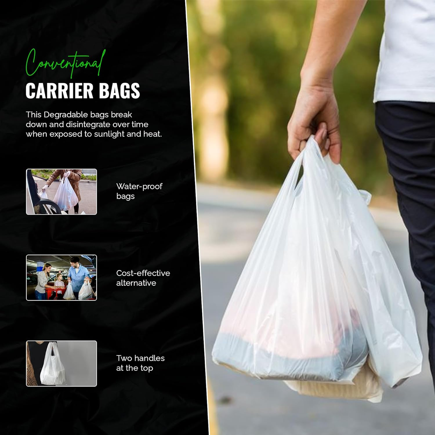 100 X Strong Medium White Plastic Vest Carrier Bags 10X15X18" *FREE P&P!* image number 1