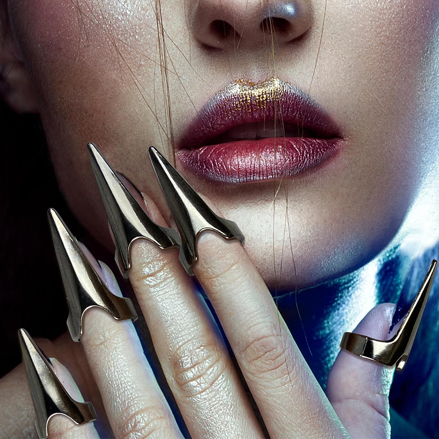 XIPEGPA 40 Piece Full Finger Set Claws Rings Vintage Metal Ring Finger Claws for Cosplay Gothic Talon Nail Art Holiday Party, Metal image number 2