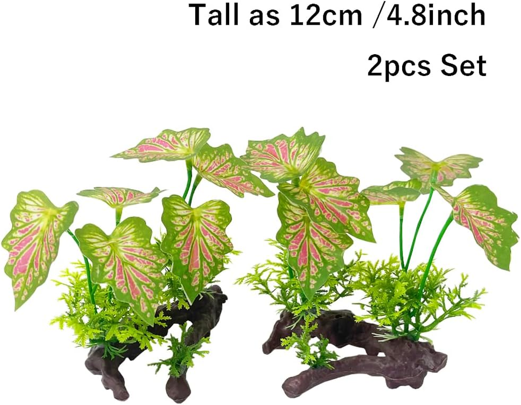Smoothedo-Pets Aquarium Plants Fish Tank Decorations Small Plastic Artificial Plant Goldfish Waterscape Fish Hides (Rainforest Leaf-Pink-Small-Set) image number 5