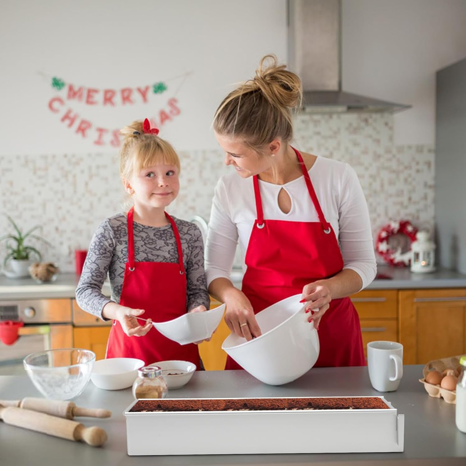 Rectangular Baking Mould 40 X 10 Cm, Adjustable Rectangular Mousse Cake Mould Made of Aluminium Alloy with 2 Spatulas Cake Mould Square for Cake Preparation Toast Bread Baking Layered Cakes image number 1