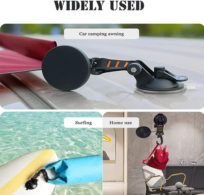 Heavy Duty Suction Cups,New 2 Pcs with Rotatable Hooks Tie down Suction Cup Camping Tarp Accessory with Viscous Silicone Strong Power for Car Awning Boat Camping Trap image number 2