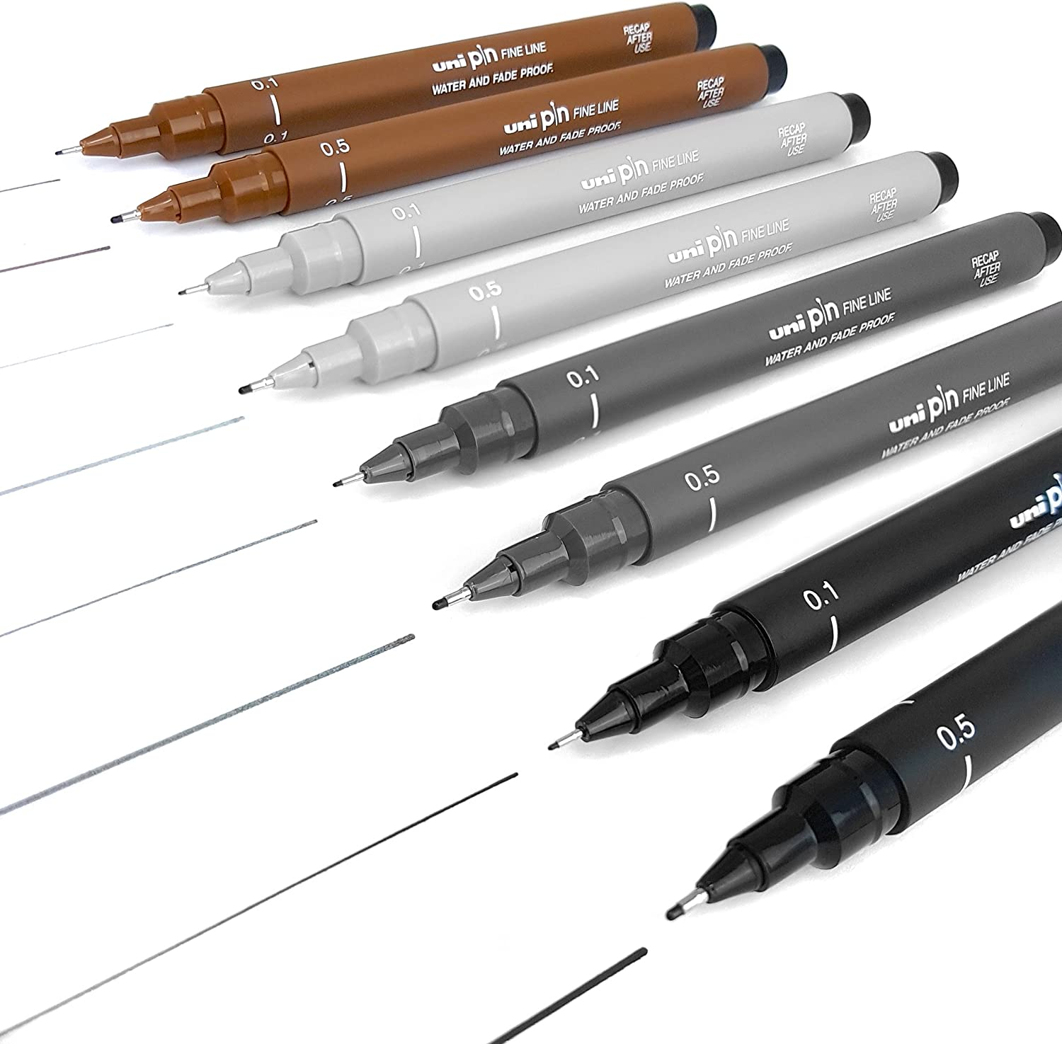 Uni Pin Fineliner Drawing Pen - Sketching Set of 8-0.1Mm/0.5Mm - Black, Dark Grey, Light Grey, and Sepia image number 2