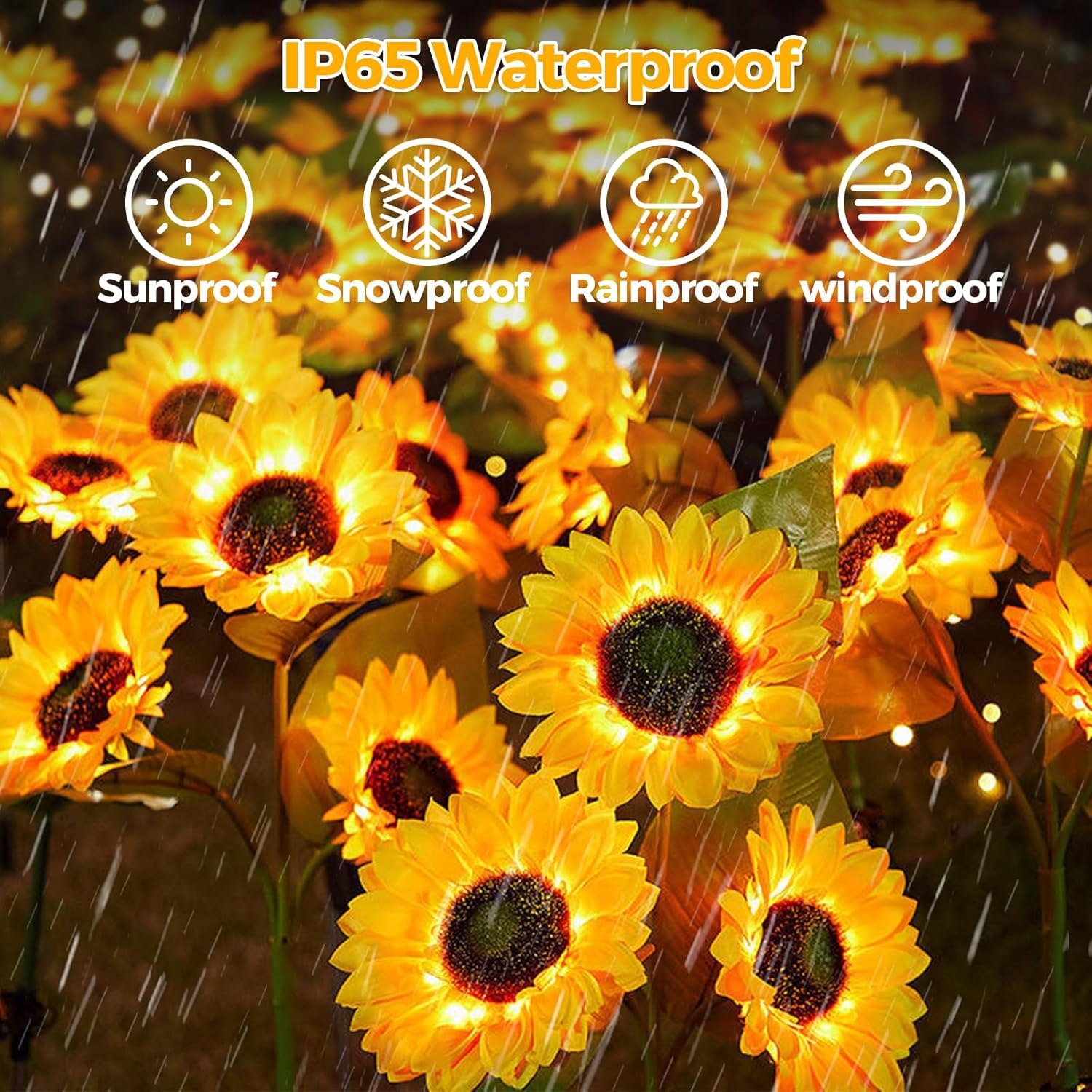 Pack of 2 Solar Sunflower Lights Outdoor, Waterproof Sunflower Solar Lights with 6 Artificial Sunflowers & Luminous Stems for Patio Garden Christmas Decoration image number 2