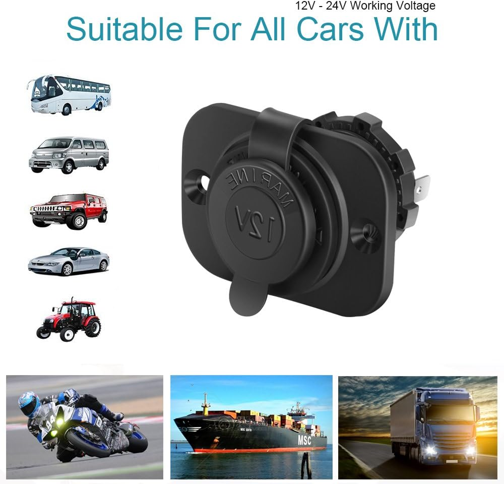 Cigarette Lighter Socket - Car Marine Motorcycle ATV RV Lighter Socket Power Outlet Socket Receptacle 12V Waterproof Plug(2 Pack) image number 2