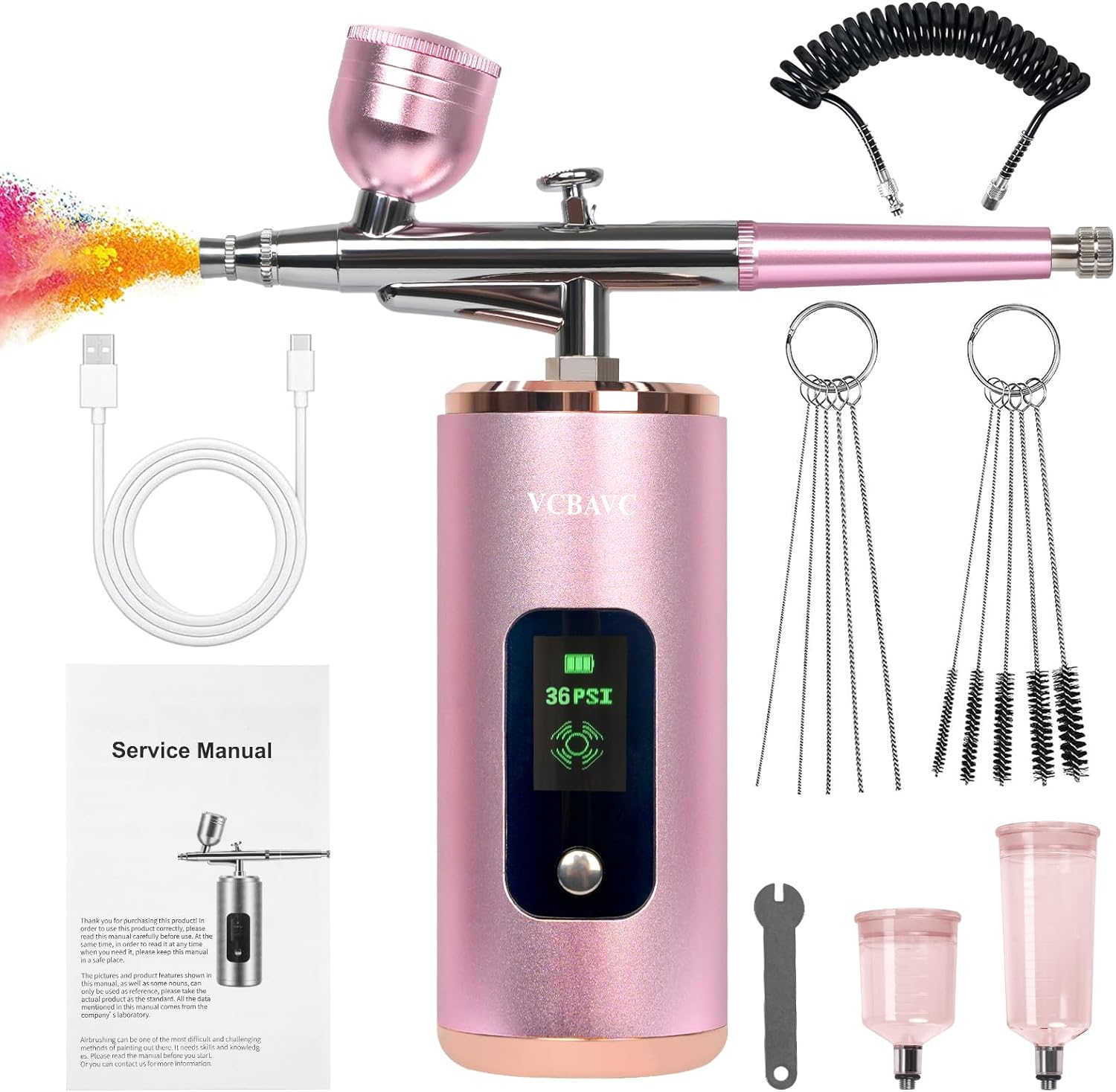 Airbrush Kit, 36PSI, Air Brush Kit with Air Compressor for Nails,Gun Rechargeable Handheld Cordless with 2M Hose Airbrush Paint for Makeup, Fabric Spray,Tattoo,Cake,Barber,Model,Art Kits image number 3
