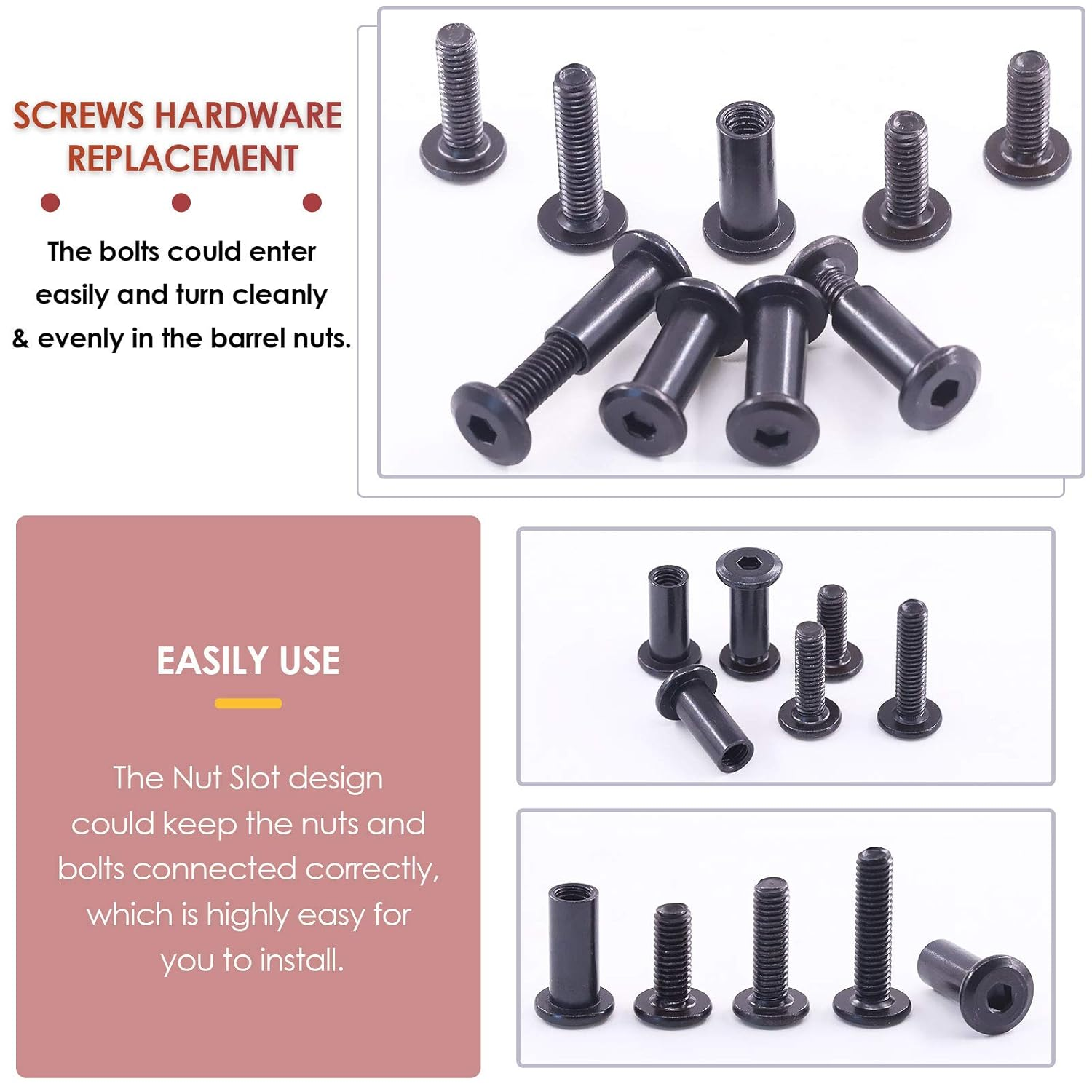 Hilitchi 120Pcs M6 Hex Drive Socket Cap Bolts Kit Countersunk Head Screws Bolts Dowel Barrel Nuts Crib Nuts Assortment Kit for Furniture Hardware Fitting (16/20/25/30/35Mm) image number 5