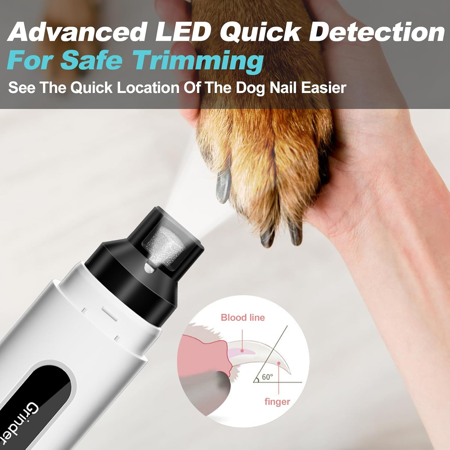 Pet Nail Grinder &ndash; 5-Speed Electric Nail Trimmer with LED Quick Detection, Quiet, Rechargeable, Low Vibration, for Small to Large Dogs & Cats